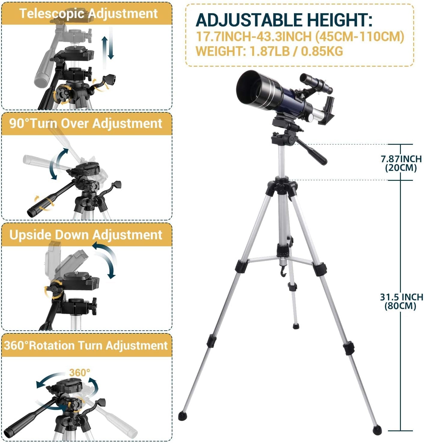 Astronomy Telescope for Kids and Beginners - 150X Magnification, 70mm Aperture, 300mm Refractor - Adapter, Shutter, Filter, Case.