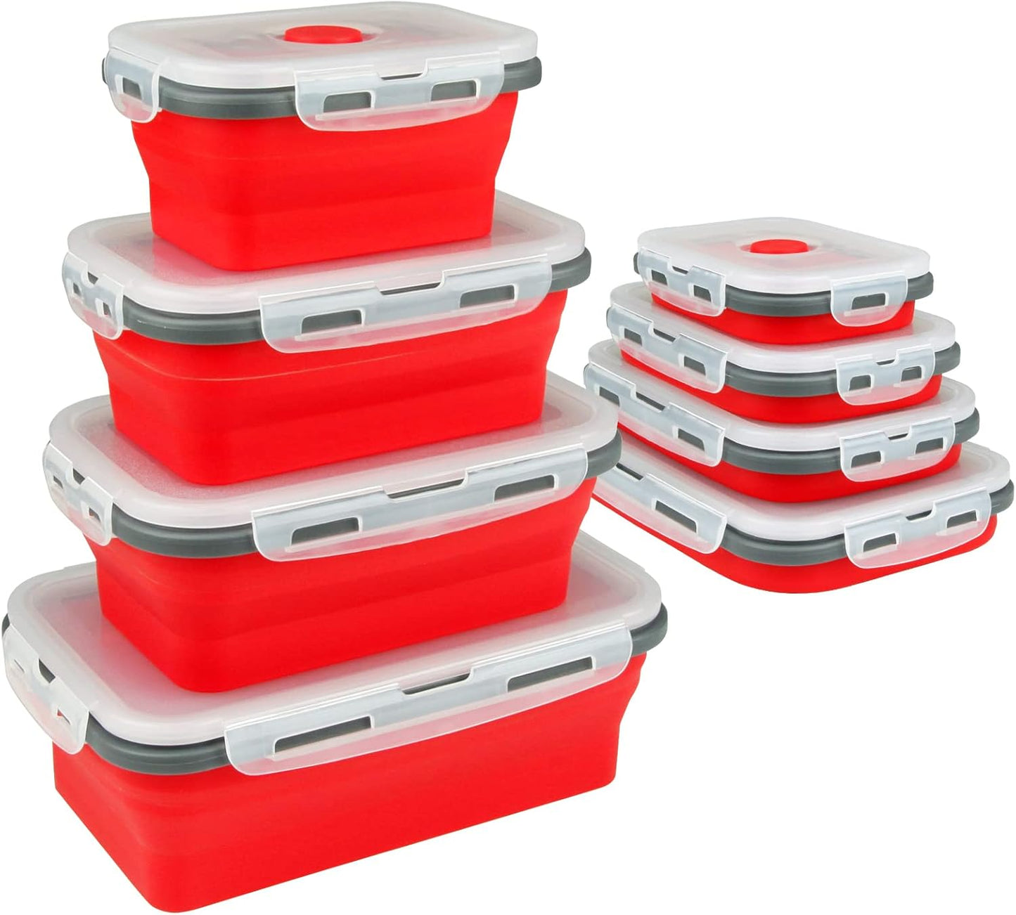 4-Piece Set of Collapsible Leakproof Silicone Food Storage Containers with Lids - Microwave and Dishwasher Safe