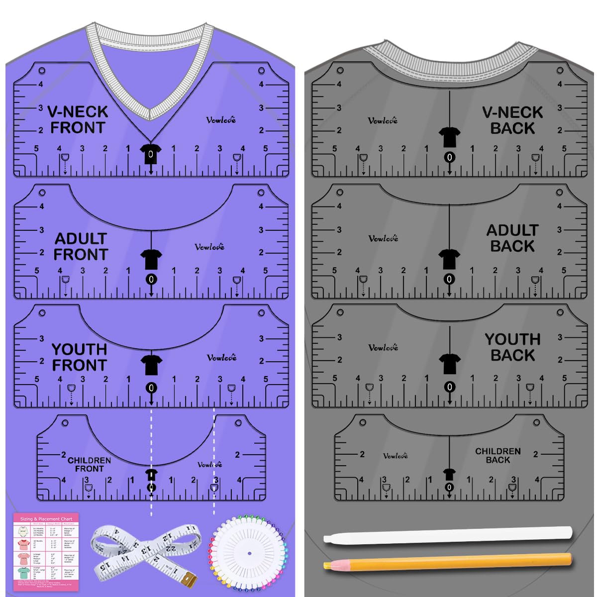 T-Shirt Alignment Ruler Measurement Tool for Centering Designs and Logos, Vinyl Placement-Heat Press and Sublimation Applications