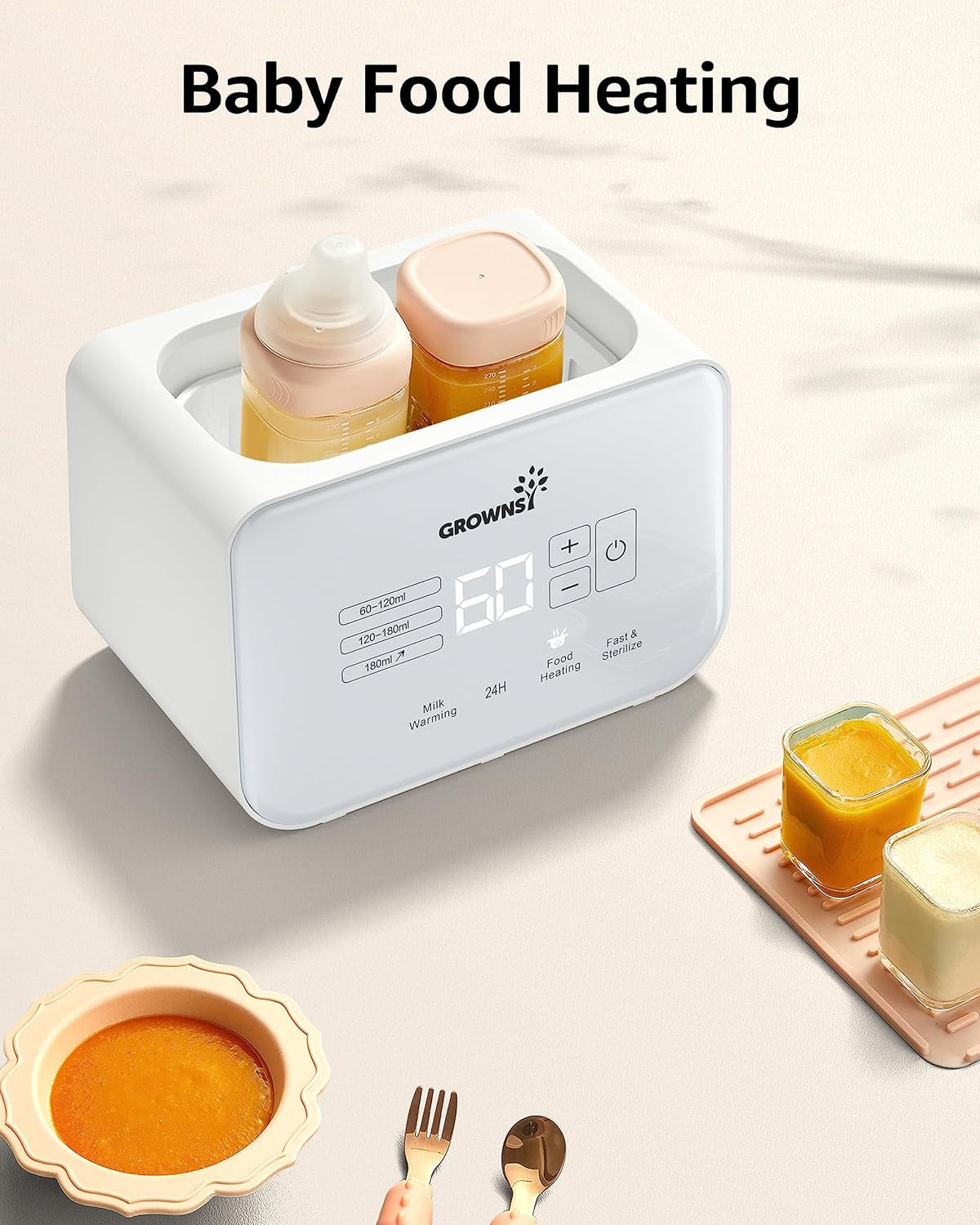 8-in-1 Fast Baby Bottle Warmer - Timer, Temperature Control, Defrost, Sterilization, Heating Functions, Accommodates Two Bottles