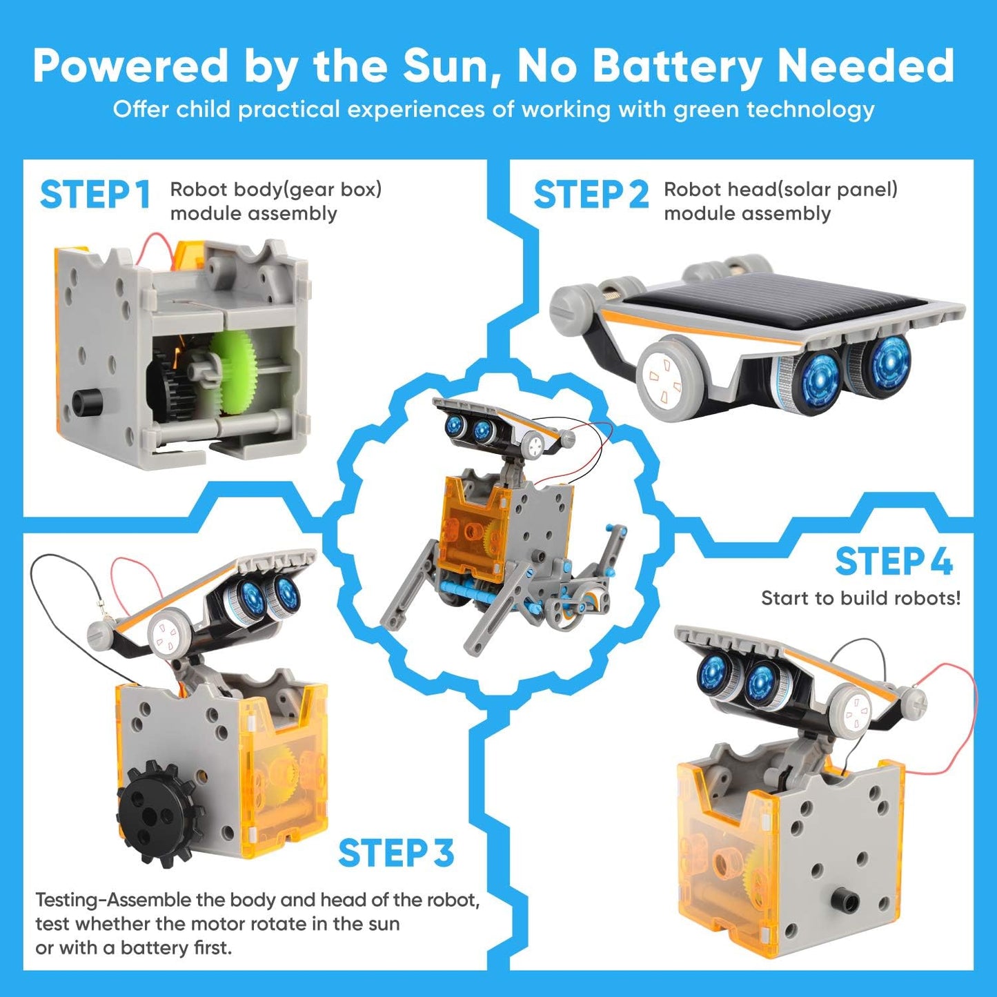 12-in-1 Solar Robot Educational Building Kit -190-Piece DIY Science Set for Ages 8 and Up, Powered by Solar Energy
