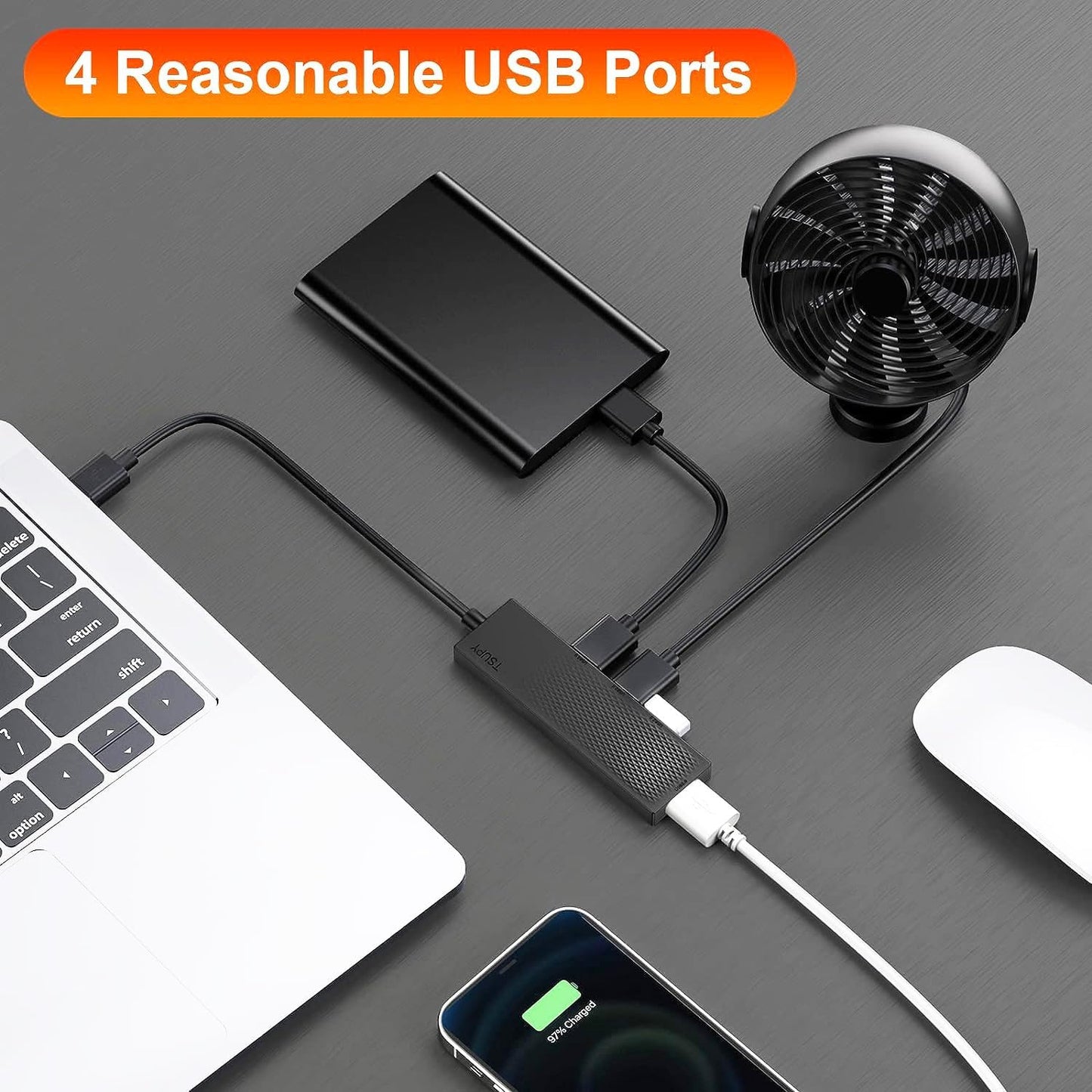 USB 3.0 Hub - Ultra Slim Portable Data Splitter with 5Gbps Speed for Desktop, Laptop, PS4, Chromebook, and More