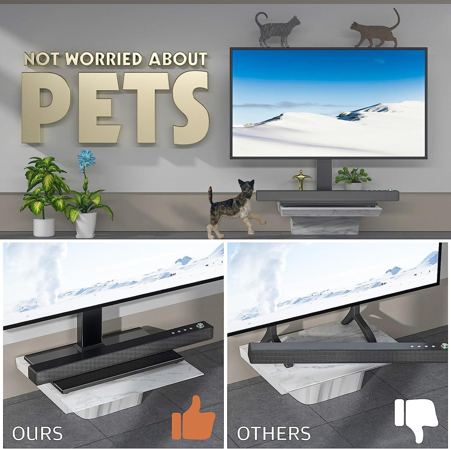 Universal Table Top TV Stand for 27-60 InchTVs - Height Adjustable with Tempered Glass Base and Wire Management, VESA 400x400mm