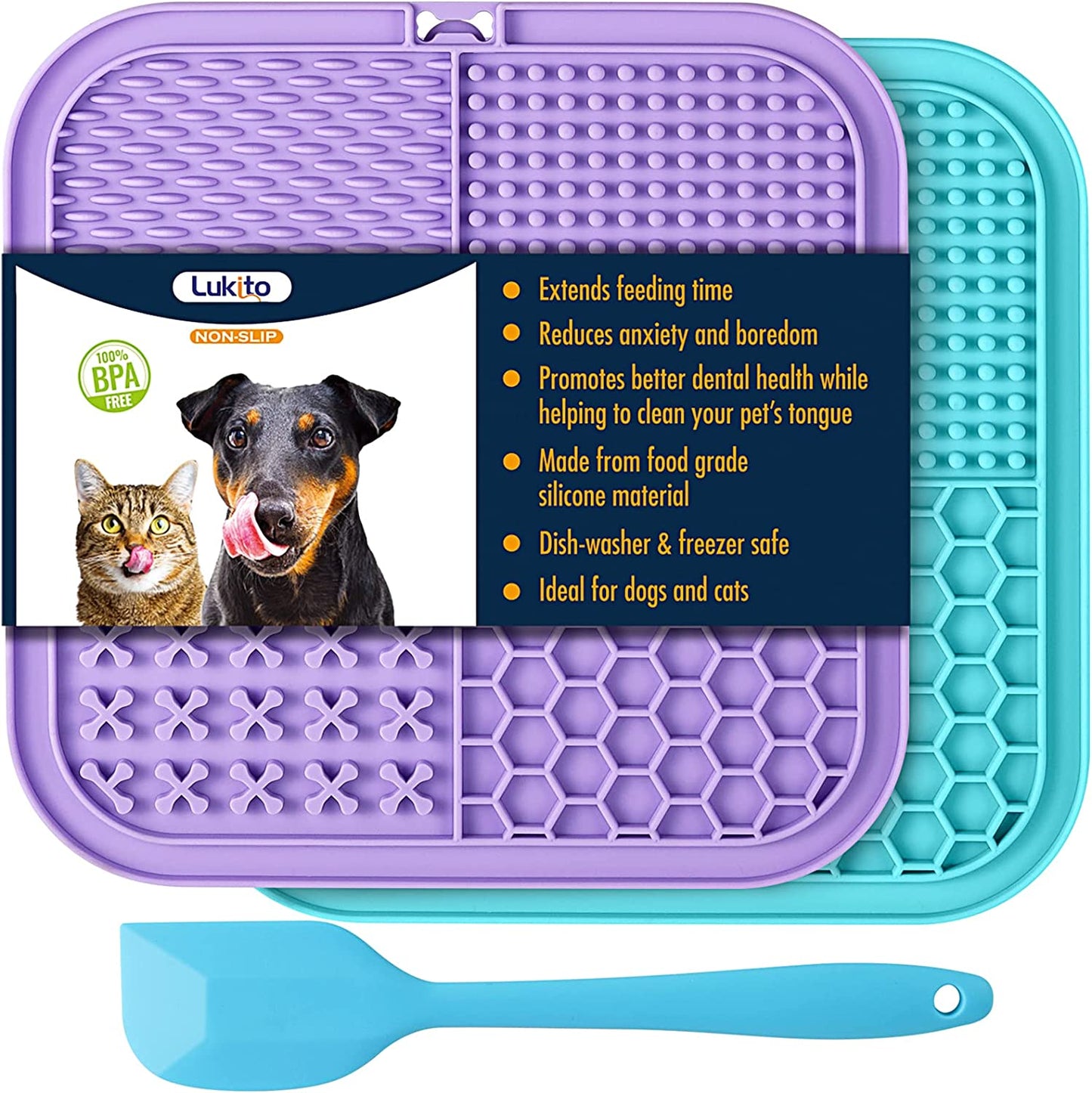 Lick Mat Set for Dogs and Cats - 2 Pack Suction Cups, Anxiety Relief, Boredom Reduction, Bathing and Grooming