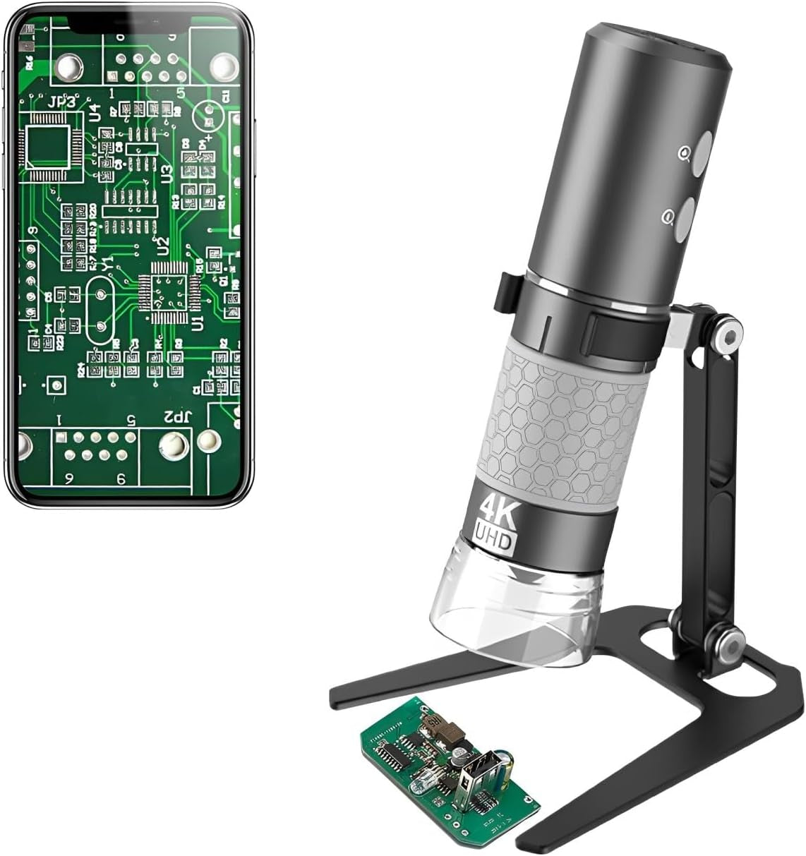 Wireless Digital Handheld Microscope - 4K Camera, 50-1000X Magnification, and Metal Stand for iPhone, iPad, Android, Mac, Windows, and Linux