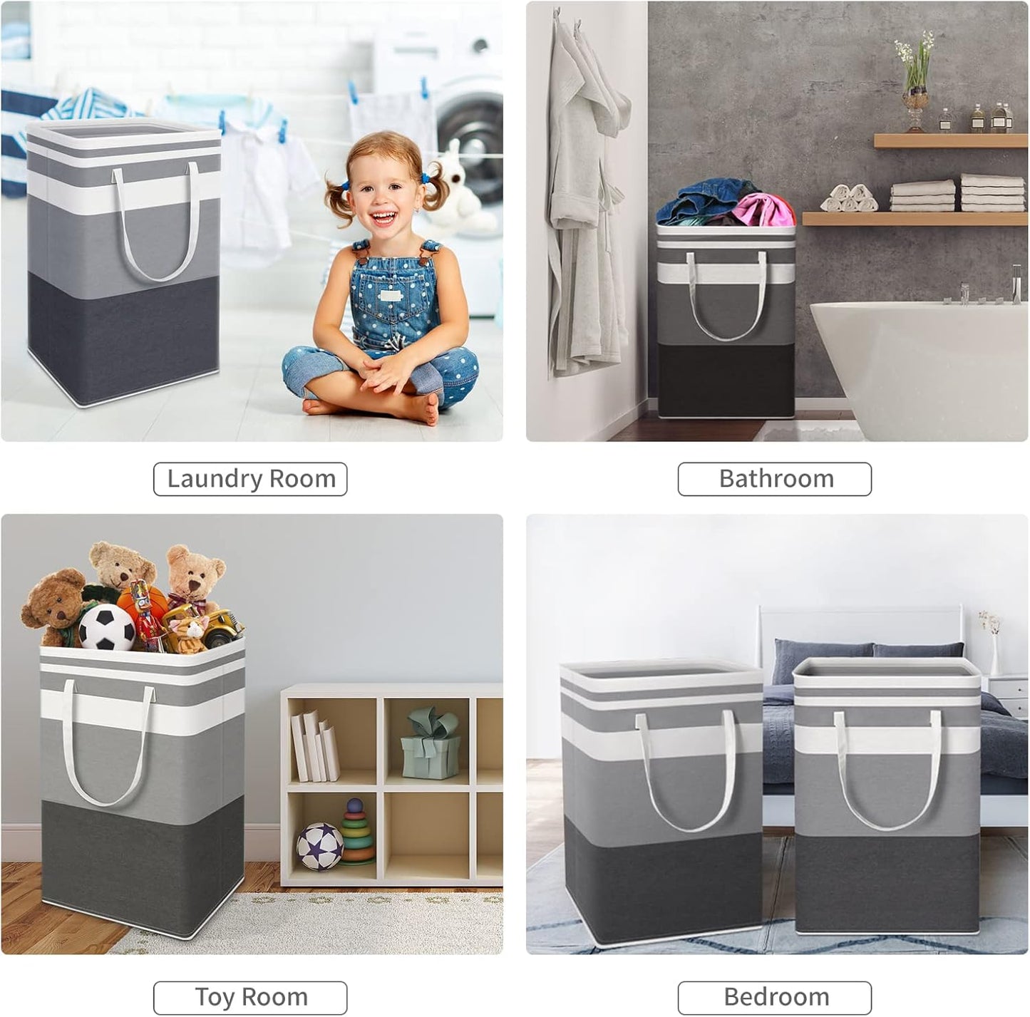 3-Pack Collapsible Large Laundry Baskets, 75L Waterproof Storage Hamper with Easy Carry Handles(Gradient Grey)