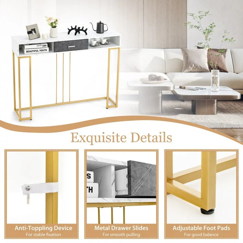 48-Inch Two-Tier Console Table with Drawer