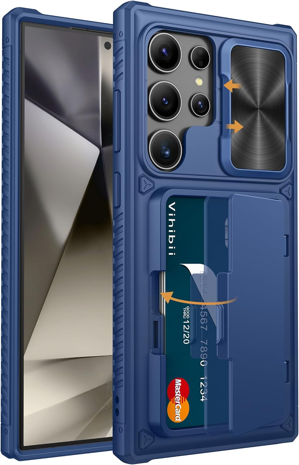 Shockproof Wallet Case for Samsung Galaxy S24 Ultra with Card Holder (4 Cards), Slide Camera Cover, and Kickstand – Black