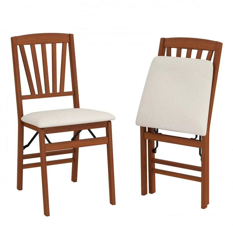 Set of 2 Folding Dining Chairs with Padded Seats and Rubberwood Frames