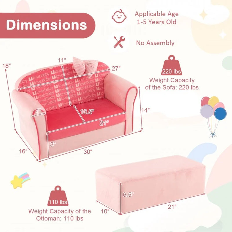 Premium Ultra Soft Velvet Toddler Sofa Chair with Matching Ottoman