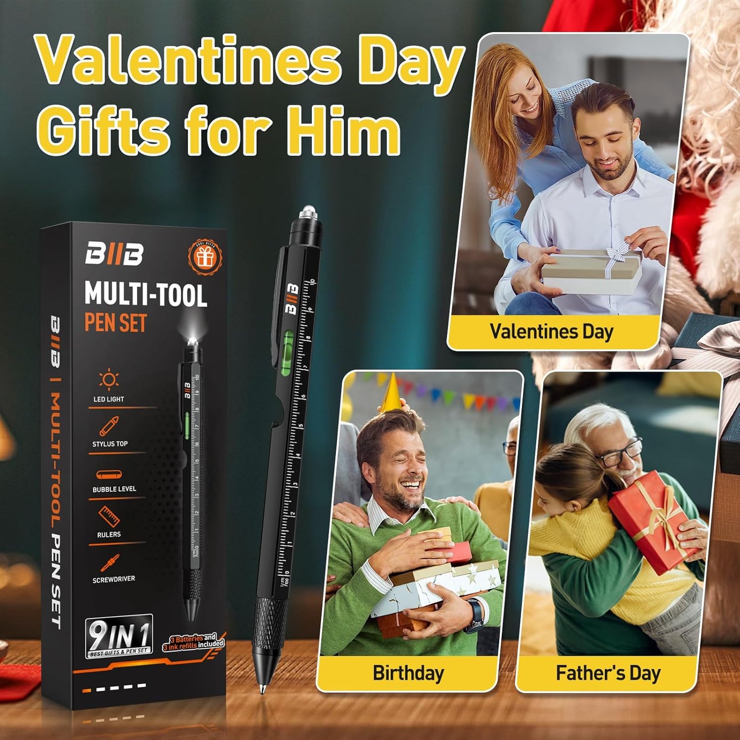 9-in-1 Multitool Pen: Ideal Valentine's Day Gift for Him, Perfect for Dads and Boyfriends, Unique Birthday Present for Men Who Have Everything, Thoughtful Gadgets from Daughters