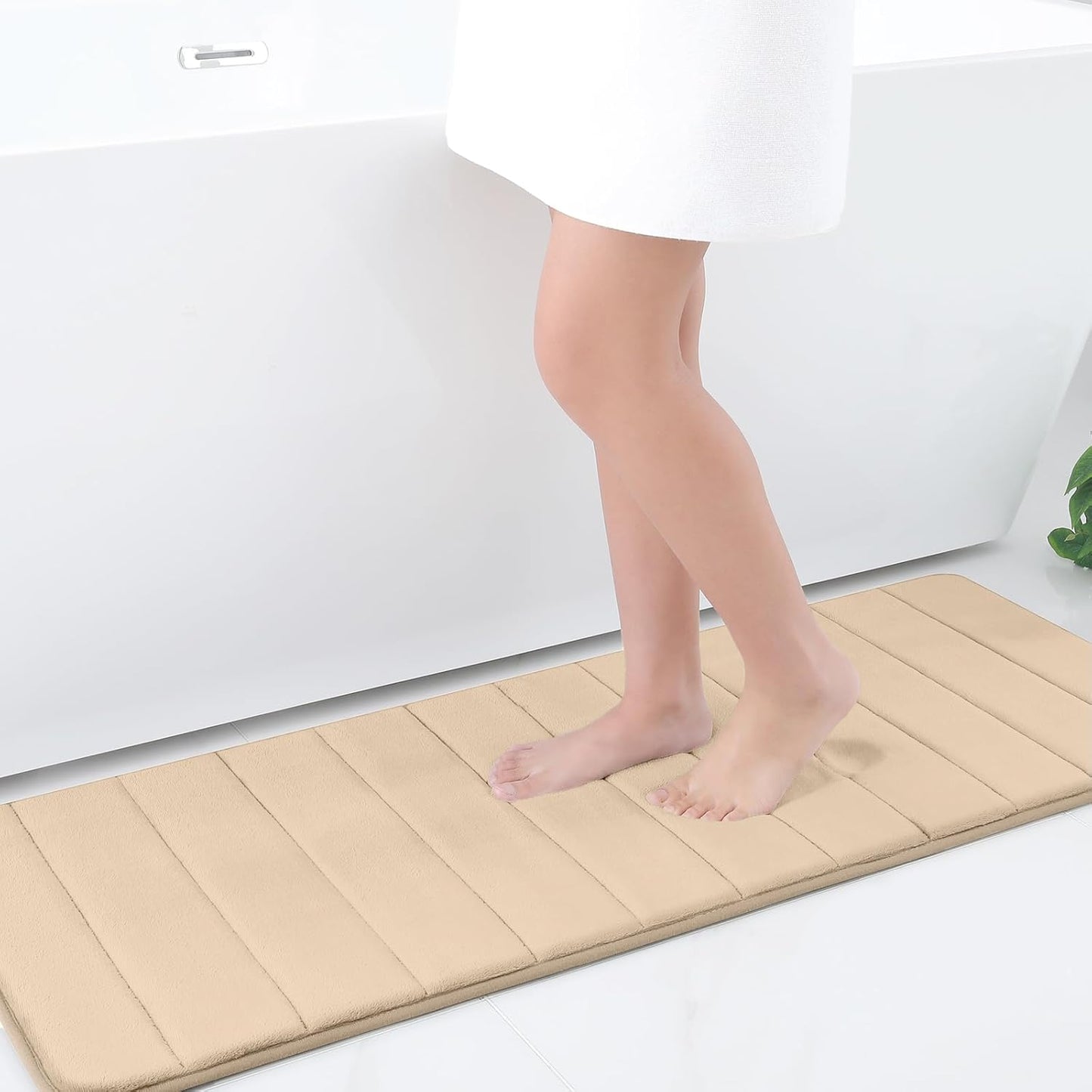 Memory Foam Non-Slip Bath Mat with Absorbent Rubber Backing for Kitchen and Bathroom Floors, 16" x 24", Black