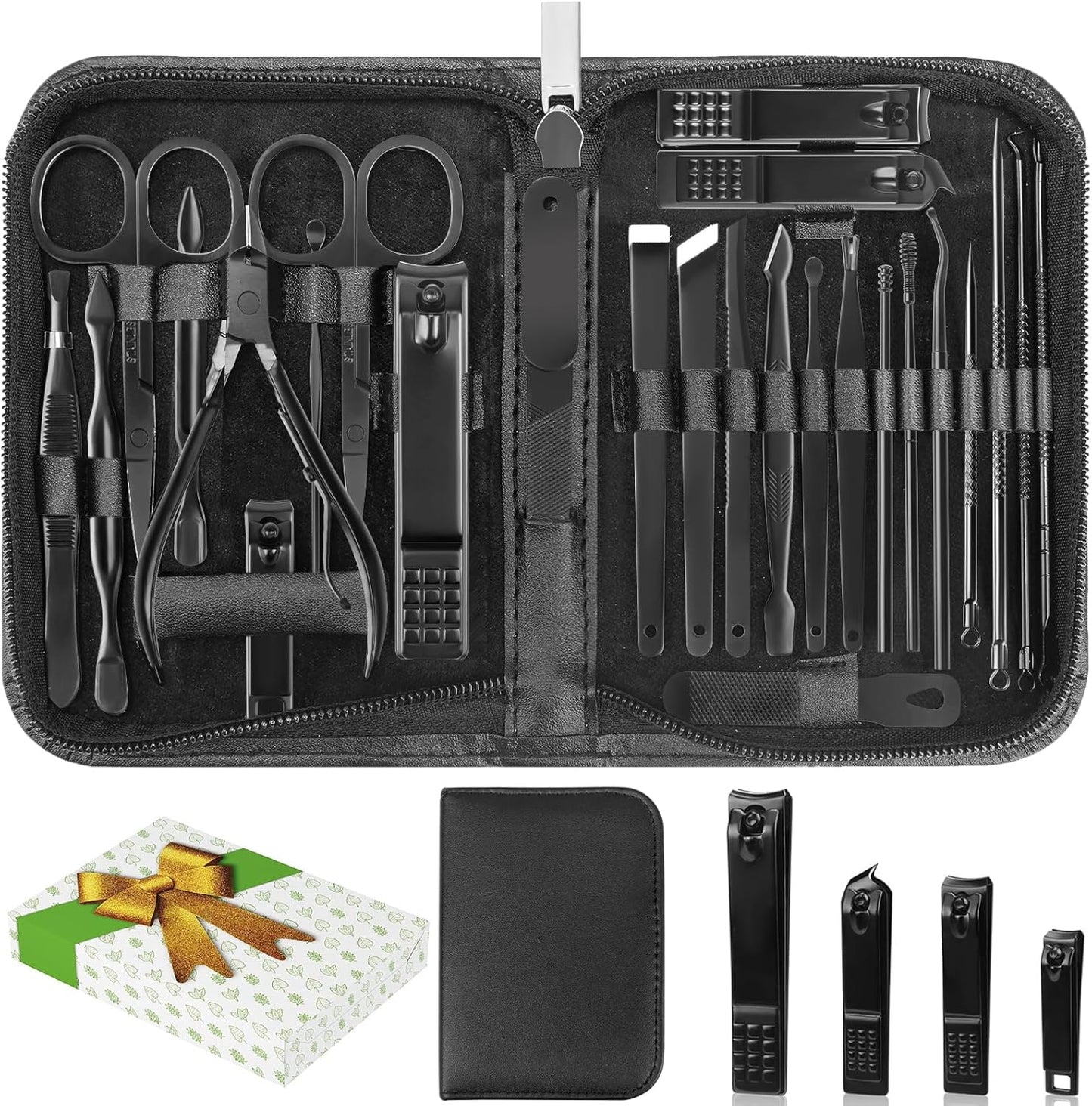 26-Piece Manicure and Pedicure Set with Nail Clippers and Grooming Tools for Travel (Black)
