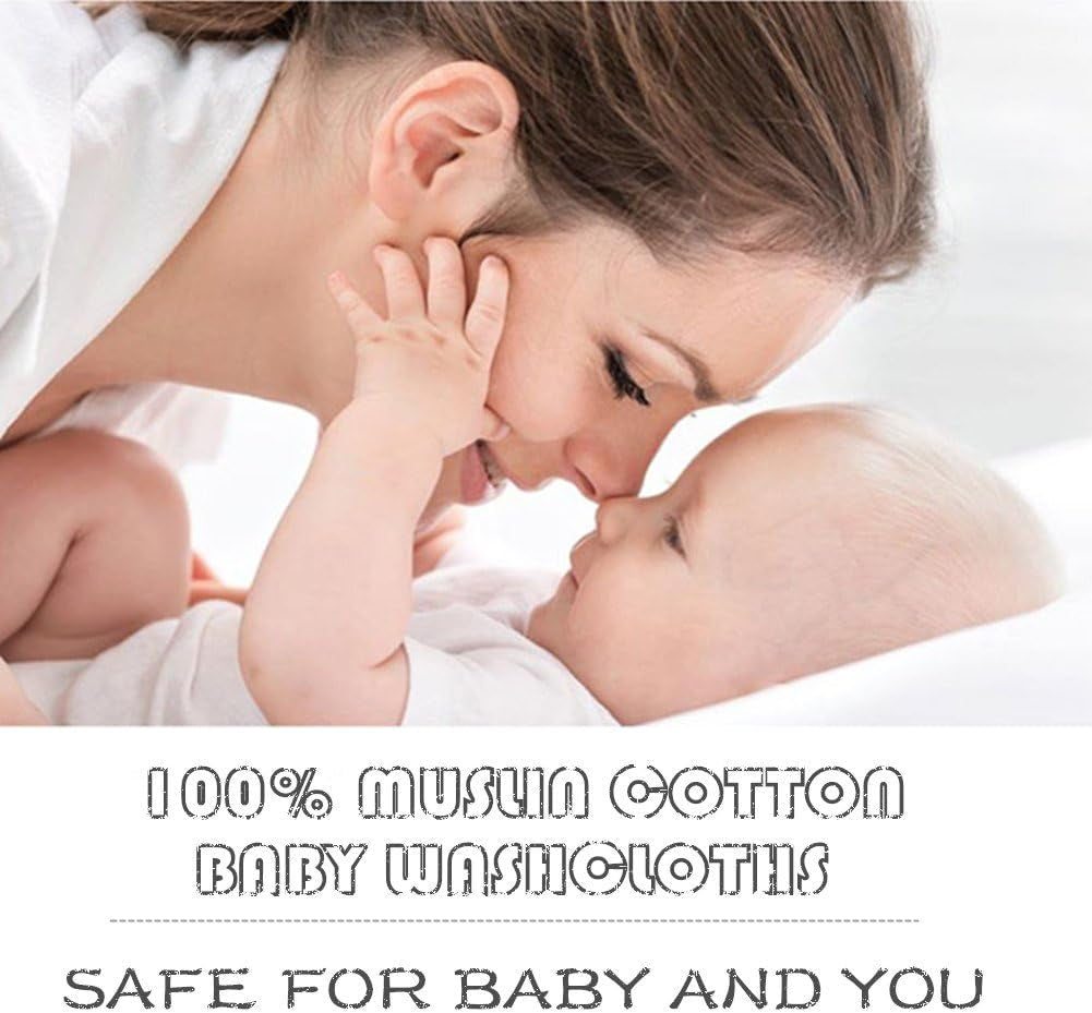 Baby Muslin Washcloths - Natural Muslin Cotton Baby Wipes - Sensitive Skin- 10 Pack 12X12 Inches (White)