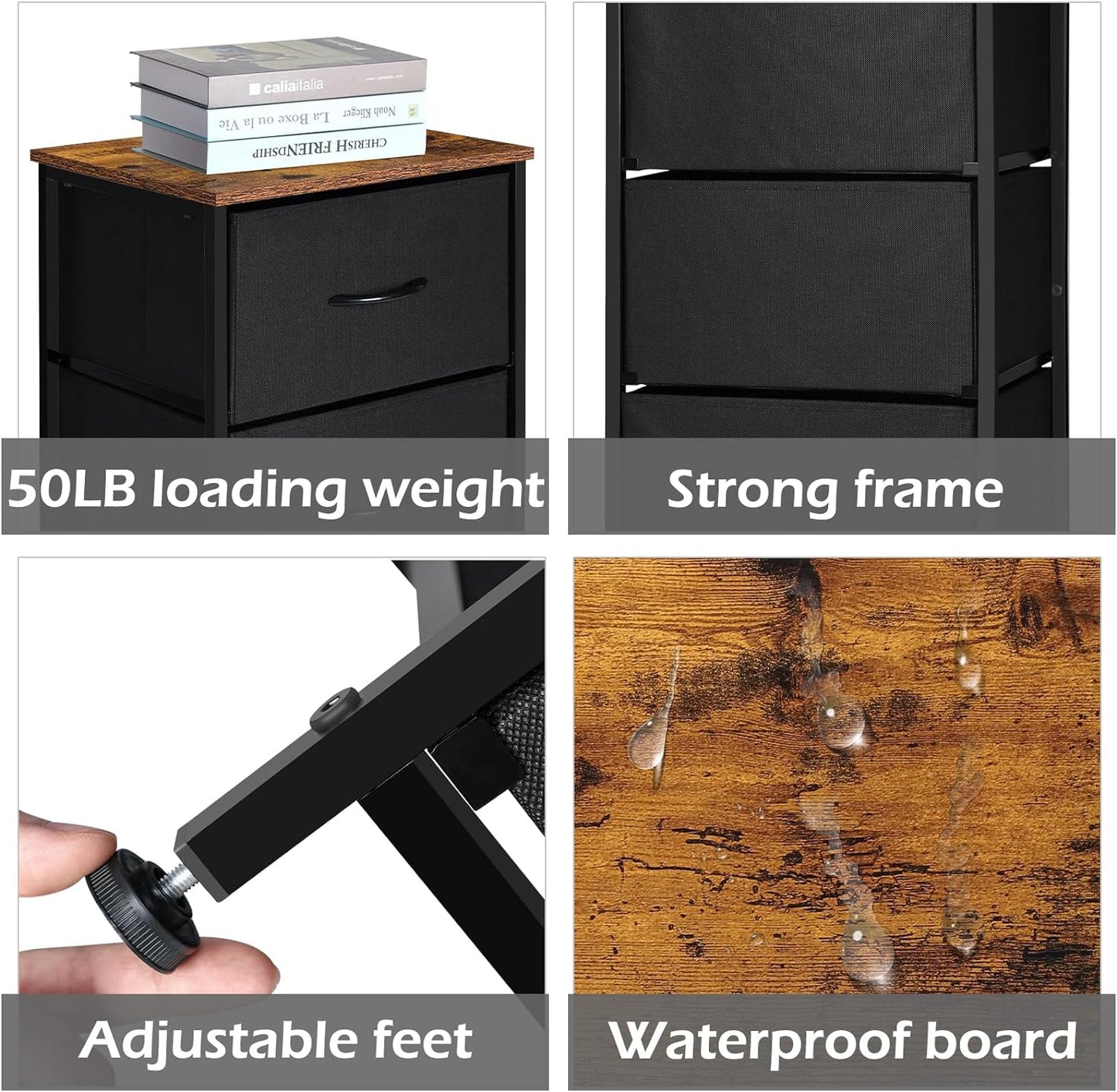 3-Drawer Fabric Dresser with Sturdy Steel Frame and Wood Top for Bedroom, Hallway, Closet, and Living Room (Black)