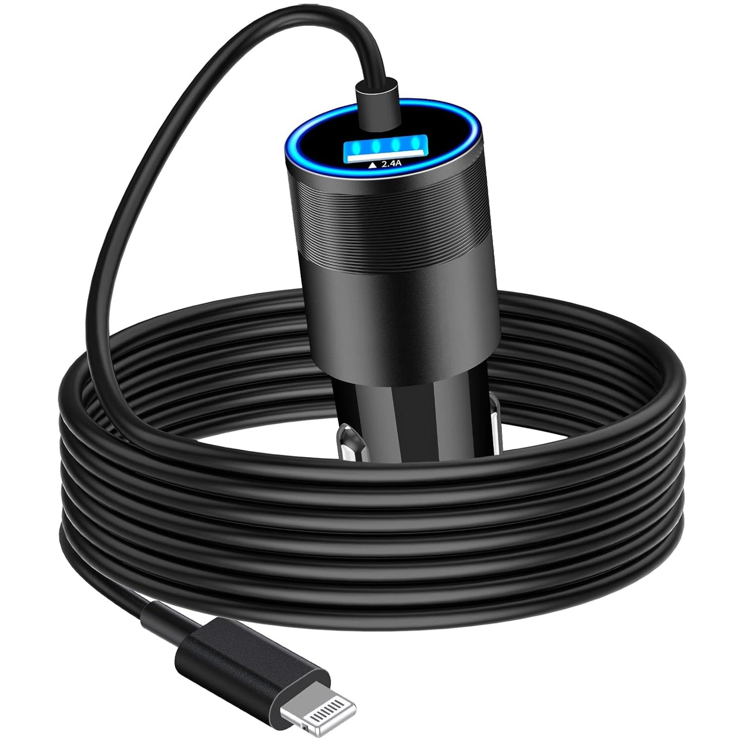 Apple MFi Certified Fast Charging Car Charger with 4.8A Output and 6FT Coiled Lightning Cable