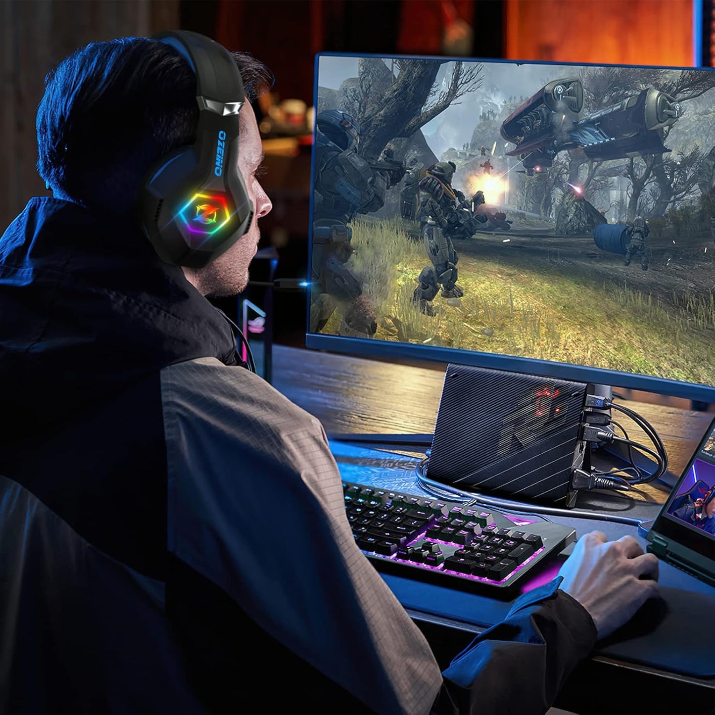 Gaming Headset for PS5, PS4, PC, and Xbox Series X/S - Over-Ear Design with Noise-Cancelling Mic, RGB Lighting, and Deep Bass Stereo Sound