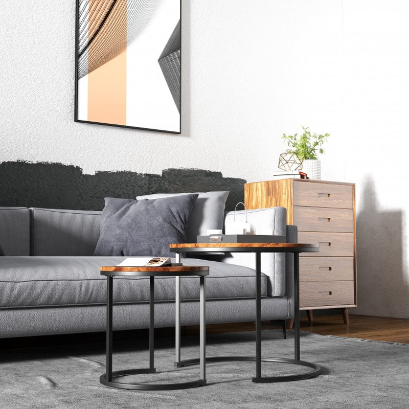 Set of 2 Contemporary Round Stacking Nesting Coffee Tables
