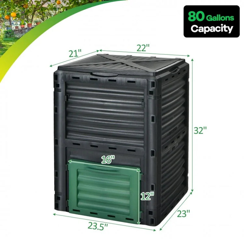 80-Gallon Outdoor Compost Bin with Large Access Lid and Bottom Access Door
