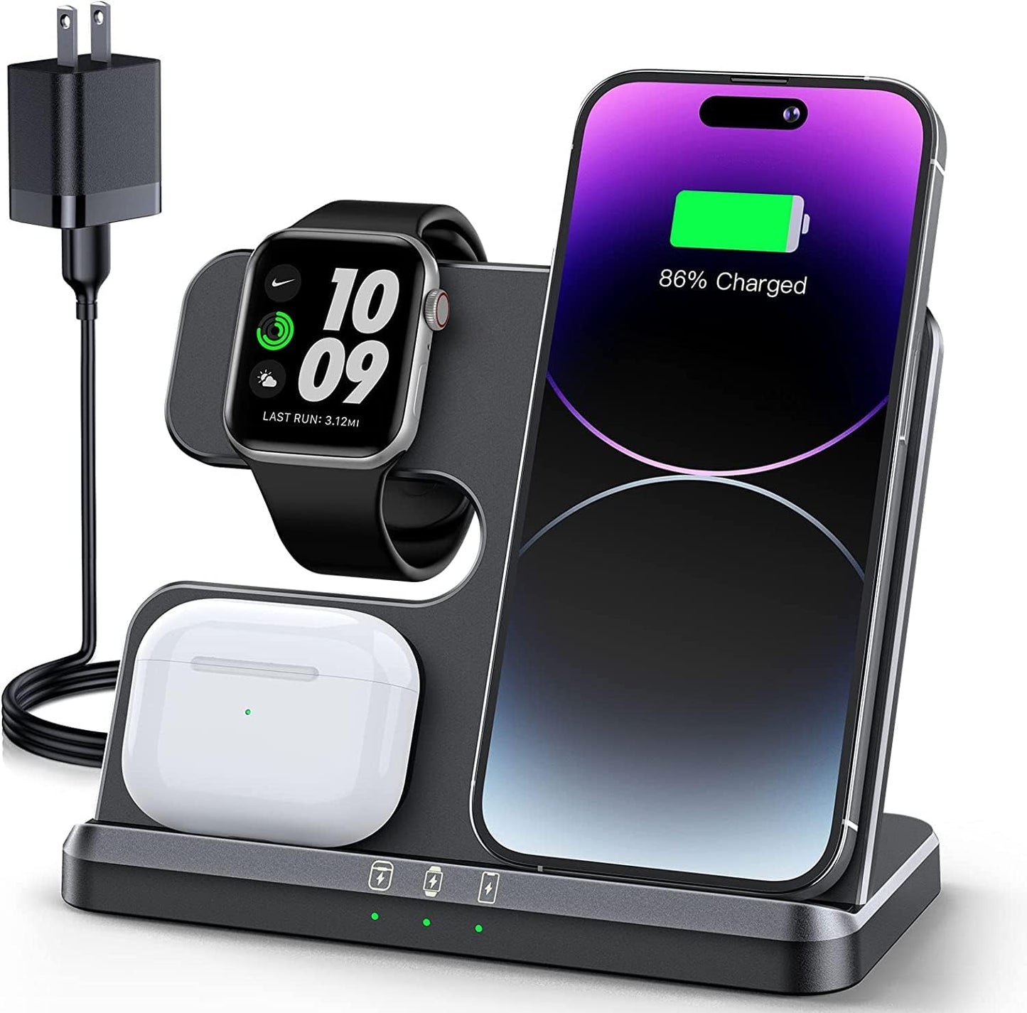 3-in-1 Wireless Charging Station for Apple Devices - Compatible with iPhone 16/15/14/13/12/11/X/8, Apple Watch, and AirPods Pro/3/4