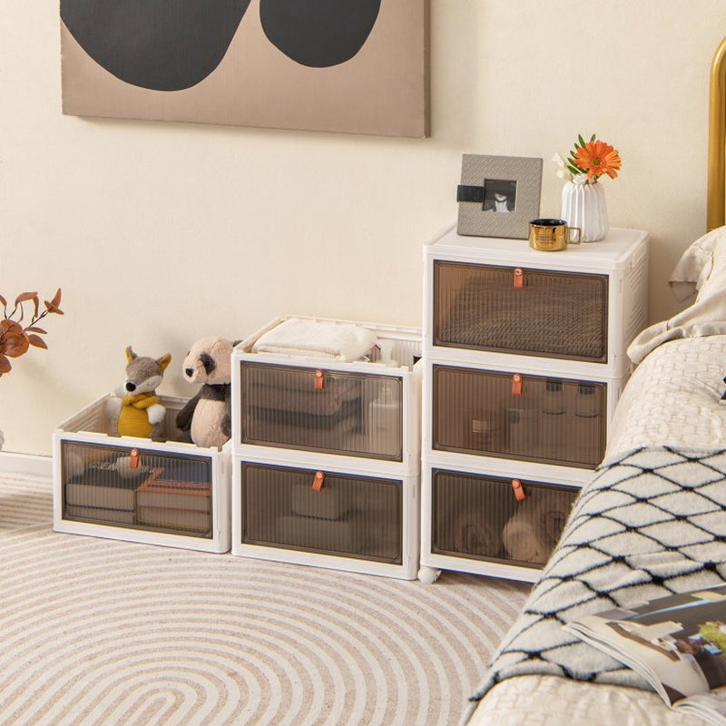 6-Tier Stackable Plastic Storage Bins with Lids and Access Doors