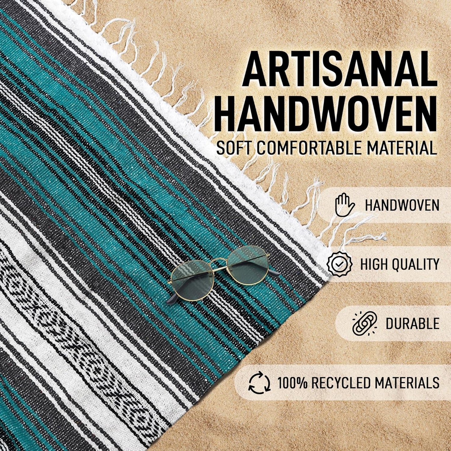 Extra Large Mexican Blanket (70"X50") - Handwoven Yoga Blanket, Serape Blanket - Outdoor Blanket