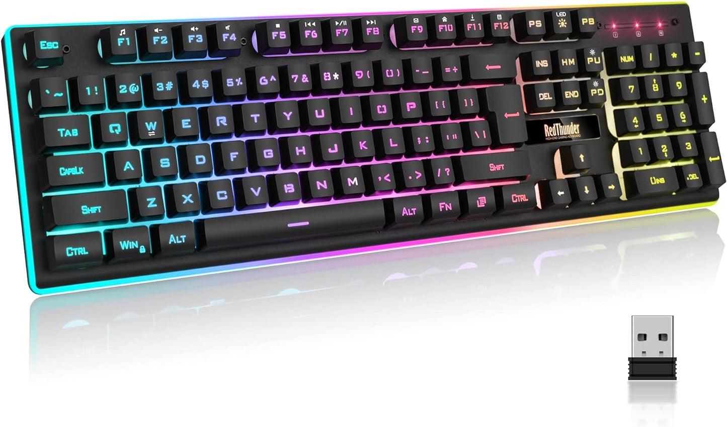Wireless Gaming Keyboard and Mouse Set with LED Backlighting, Rechargeable 3800mAh Battery, Mechanical Feel (Black)