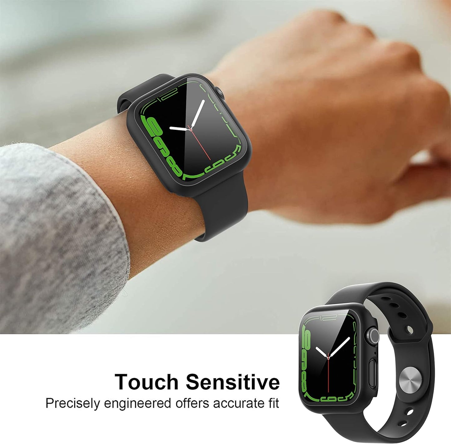 2-Pack Tempered Glass Screen Protector Case for Apple Watch Series 8/7/6/5/4/SE/SE 2 (44mm) - Ultra-Thin All-Around Protection Cover - Black
