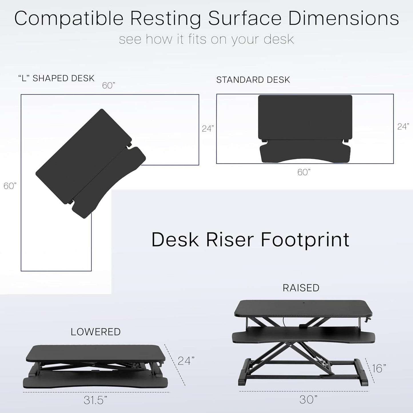 81Cm Height Adjustable Desk Converter - Sit to Stand Riser for Dual Monitors and Laptops with Wide Keyboard Tray, Black