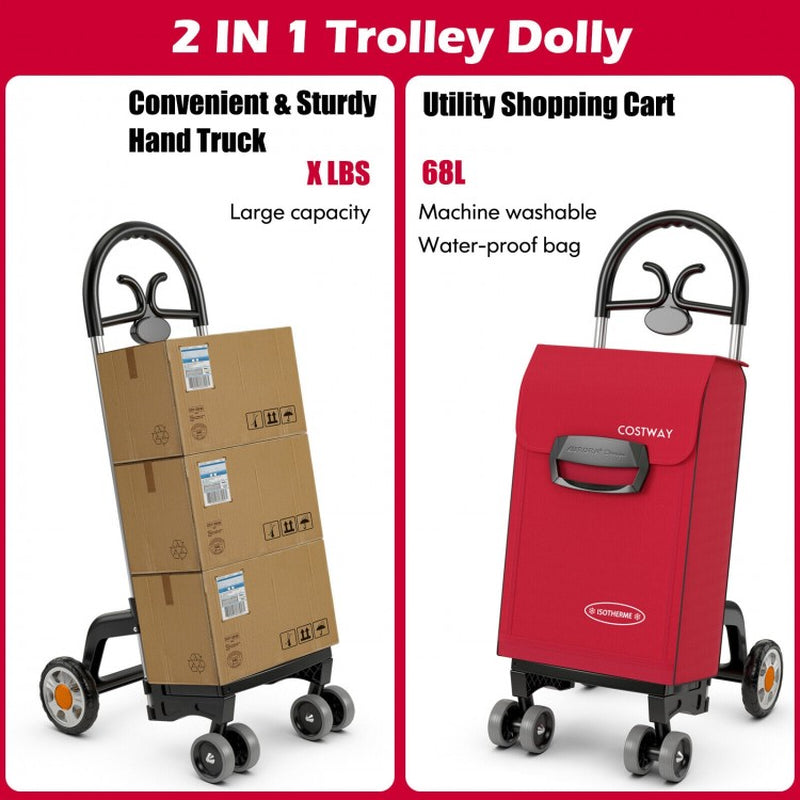 Folding Utility Shopping Cart with Swivel Rolling Wheels