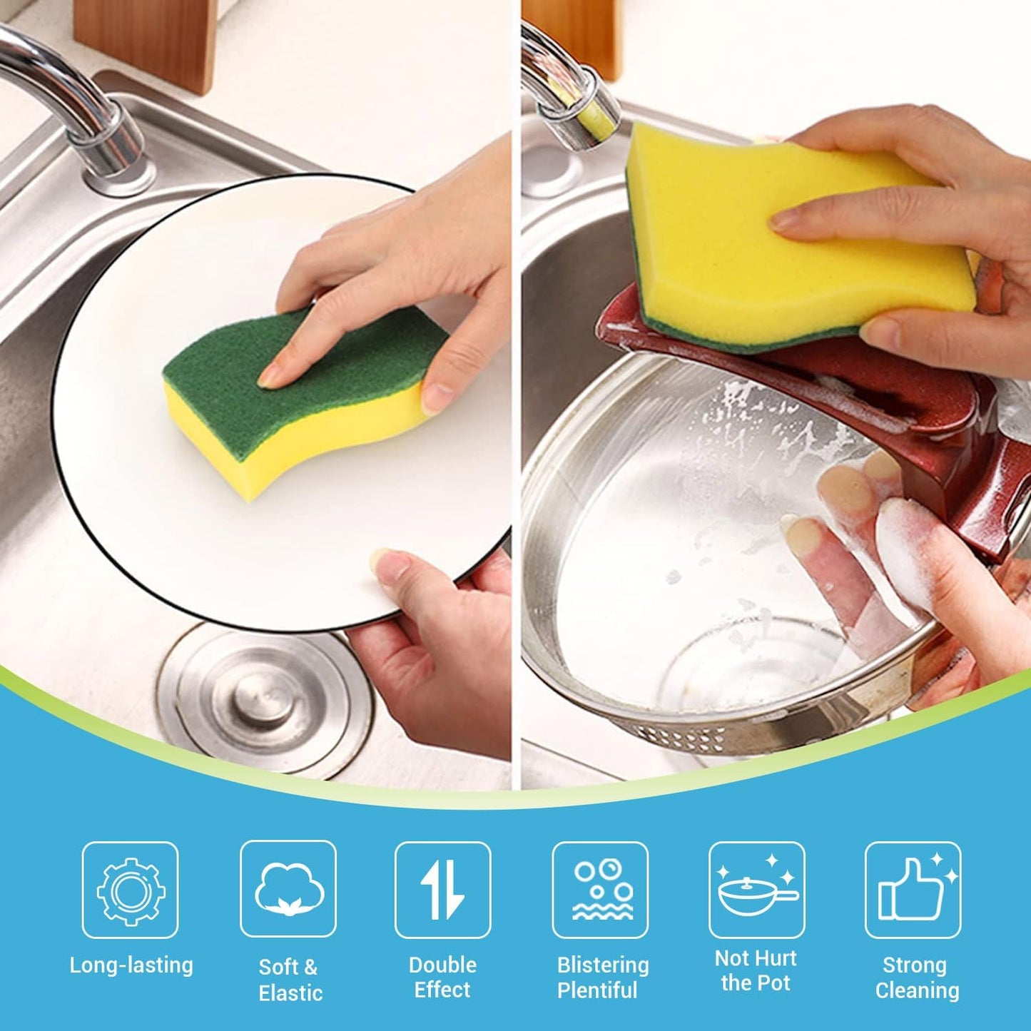 Heavy Duty Scrub Sponge - 24 Count, Eco-Friendly Cleaning Pads for Dishes, Pots, and Pans, Stink-Free and Effortless Cleaning