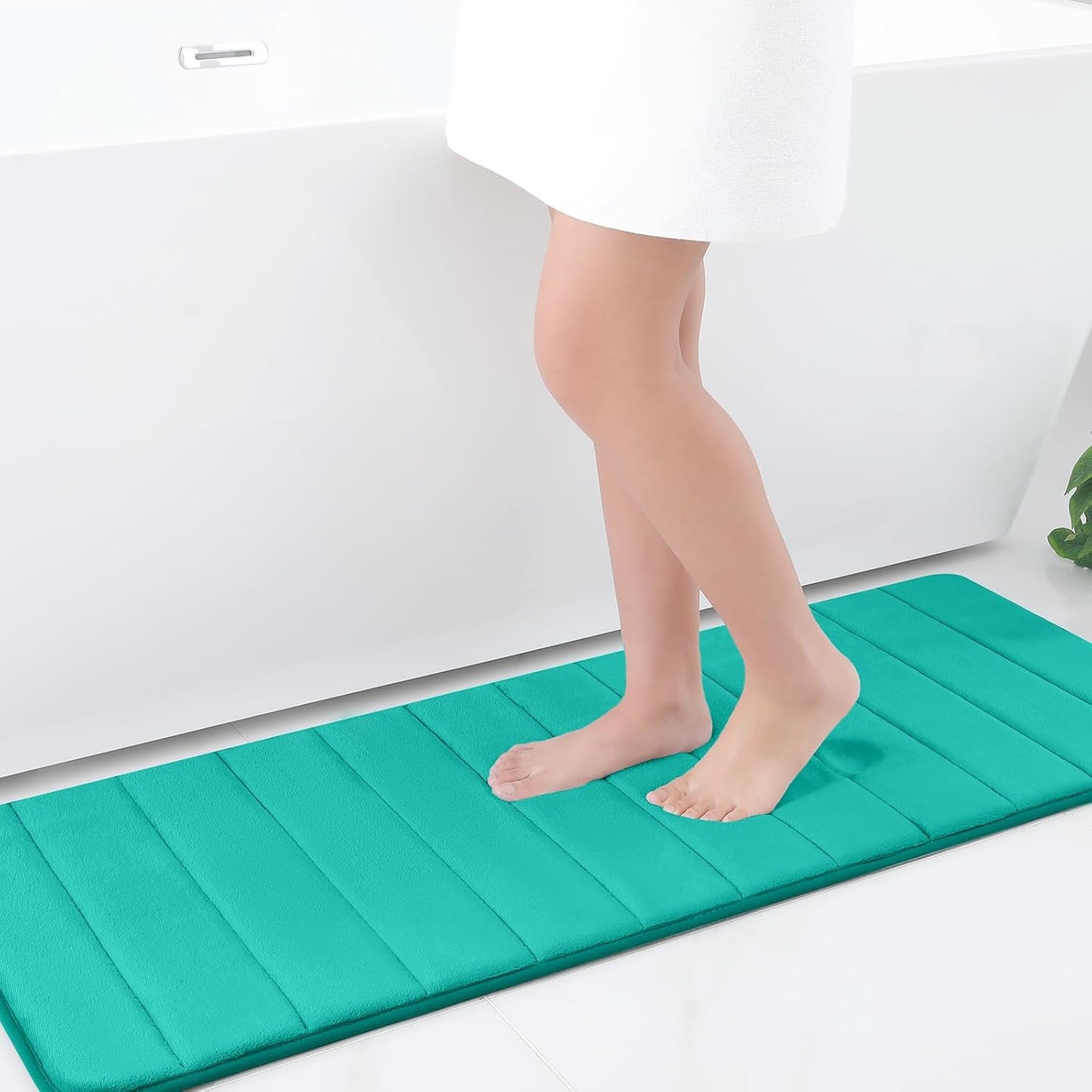 Memory Foam Non-Slip Bath Mat with Absorbent Rubber Backing for Kitchen and Bathroom Floors, 16" x 24", Black