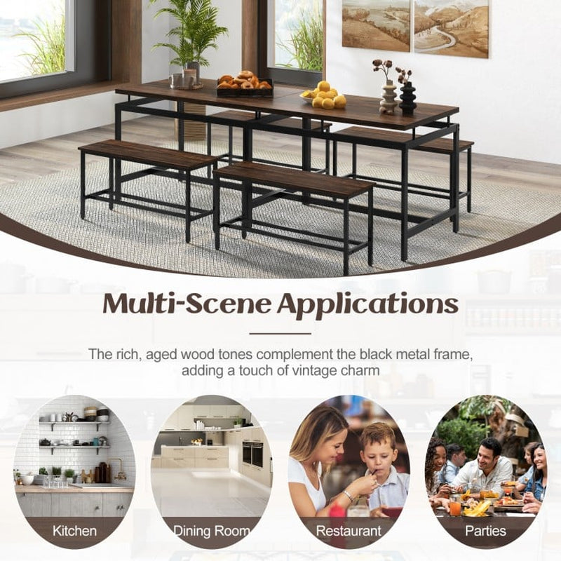 3-Piece Dining Table Set Featuring Wooden Kitchen Table and Two Benches