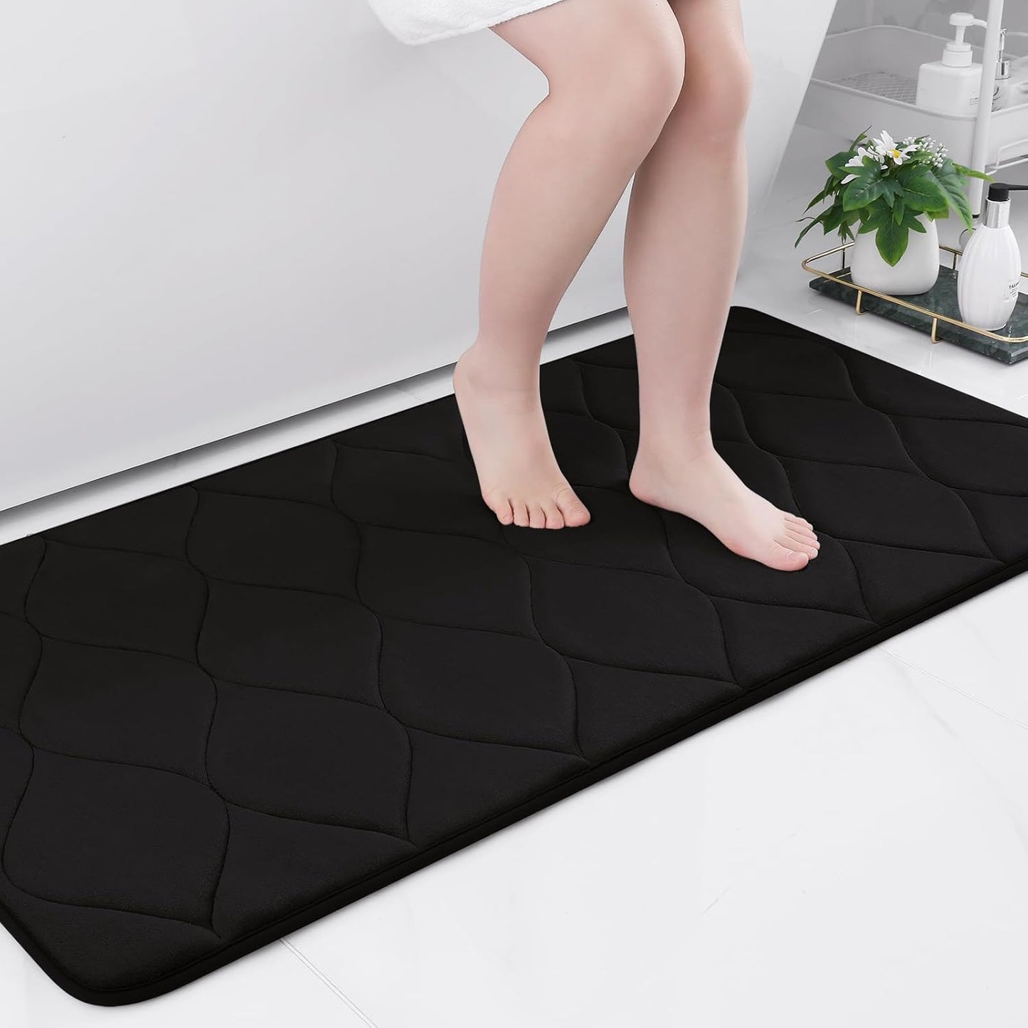 Memory Foam Bath Mats - Soft, Non-Slip, Water-Absorbent, Machine Washable Bathroom Rugs, 24" x 16", Dark Grey