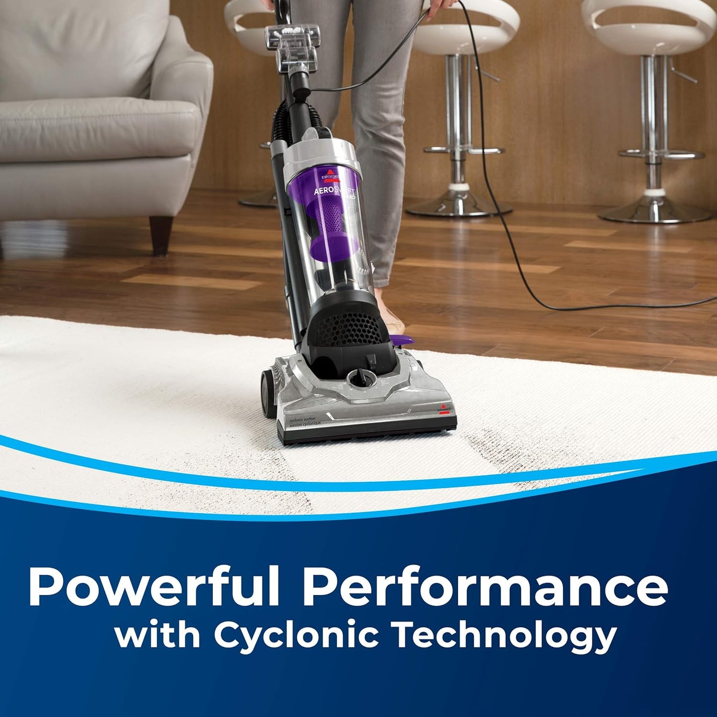 Turbo Compact Upright Vacuum Cleaner with Cyclonic Separation and Permanent Filter - Lightweight Purple Design