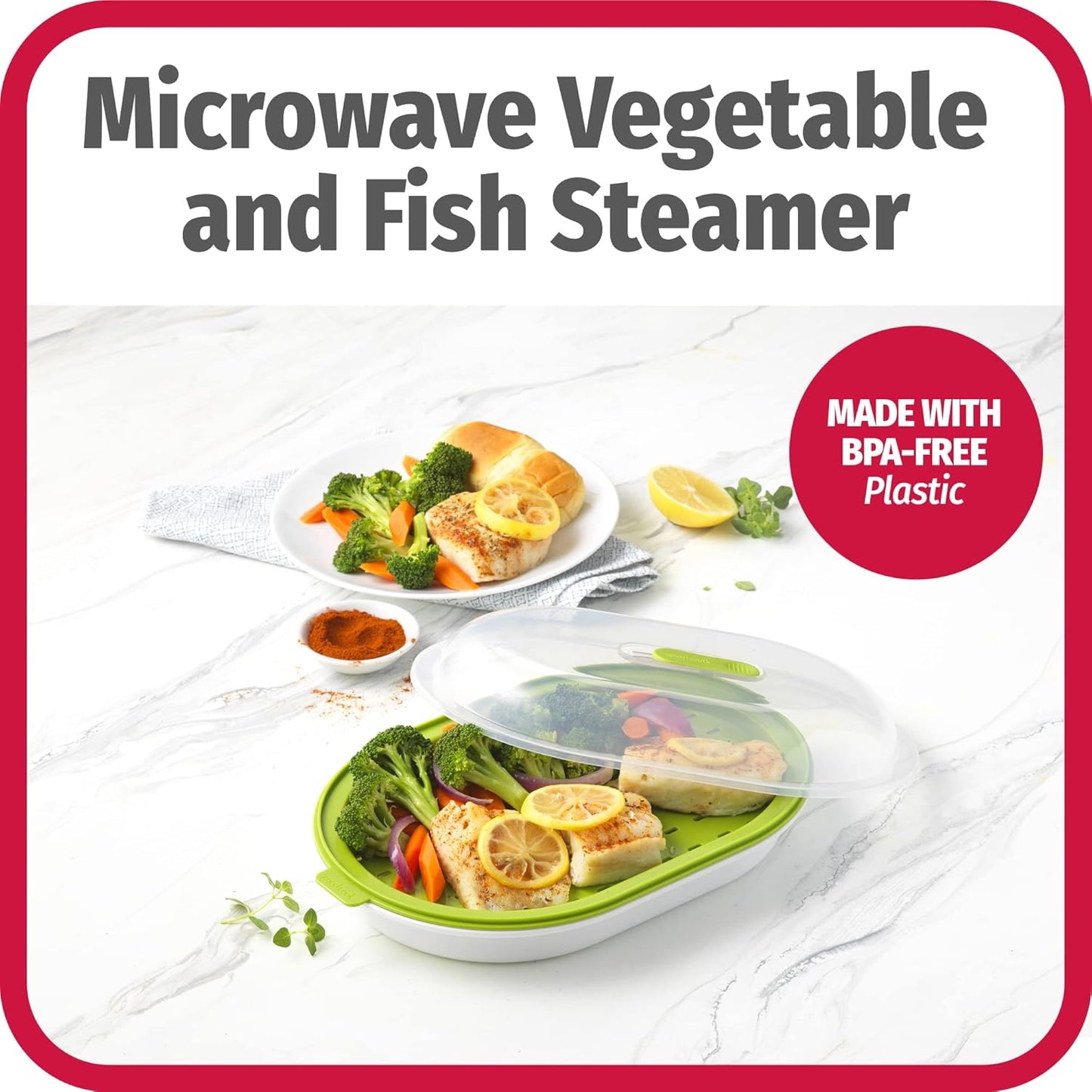BPA-Free Plastic Microwave Steamer for Vegetables and Fish, Green