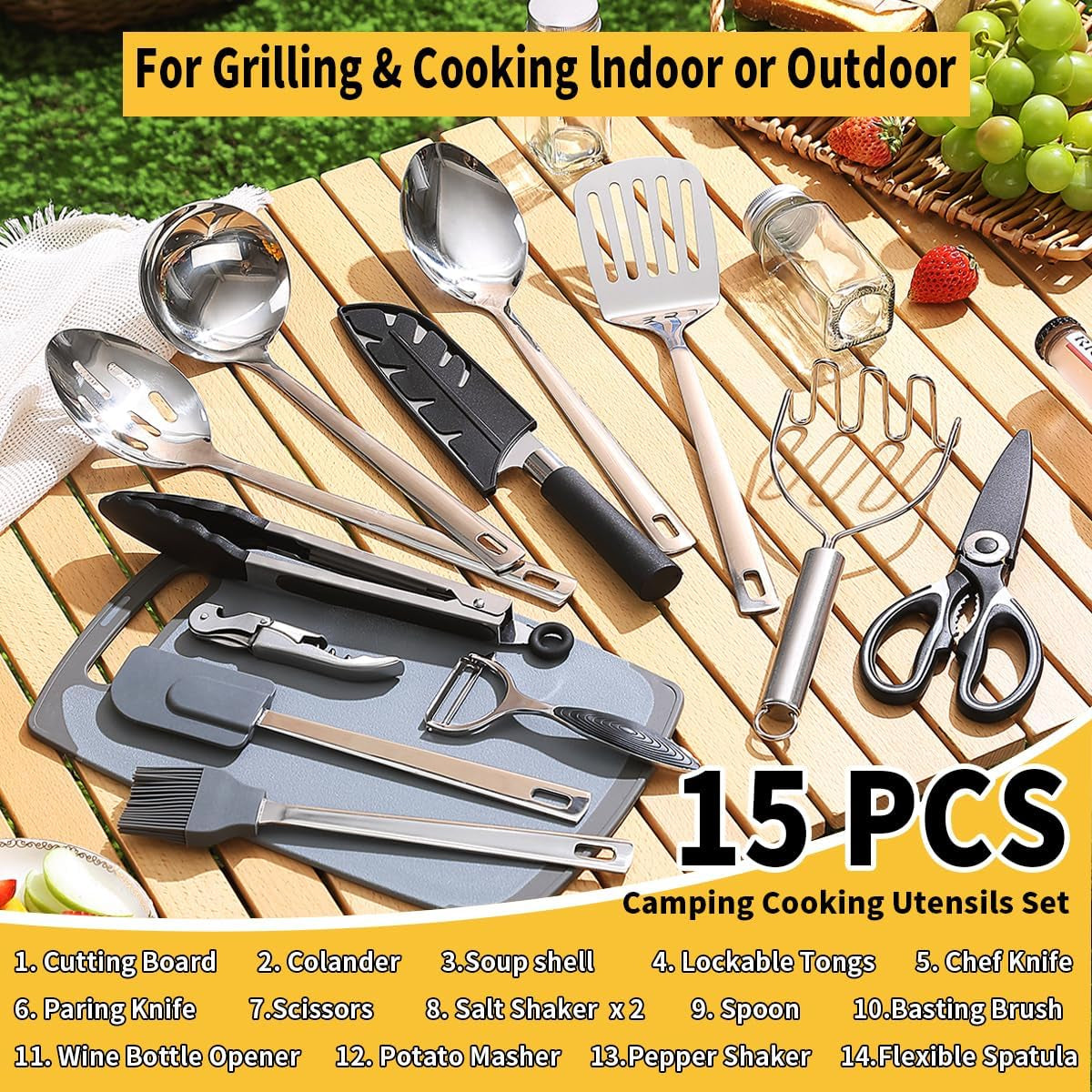 Essential Camping Accessories: Comprehensive Cooking Utensils Set for RVs, Backpacking, and Outdoor Adventures