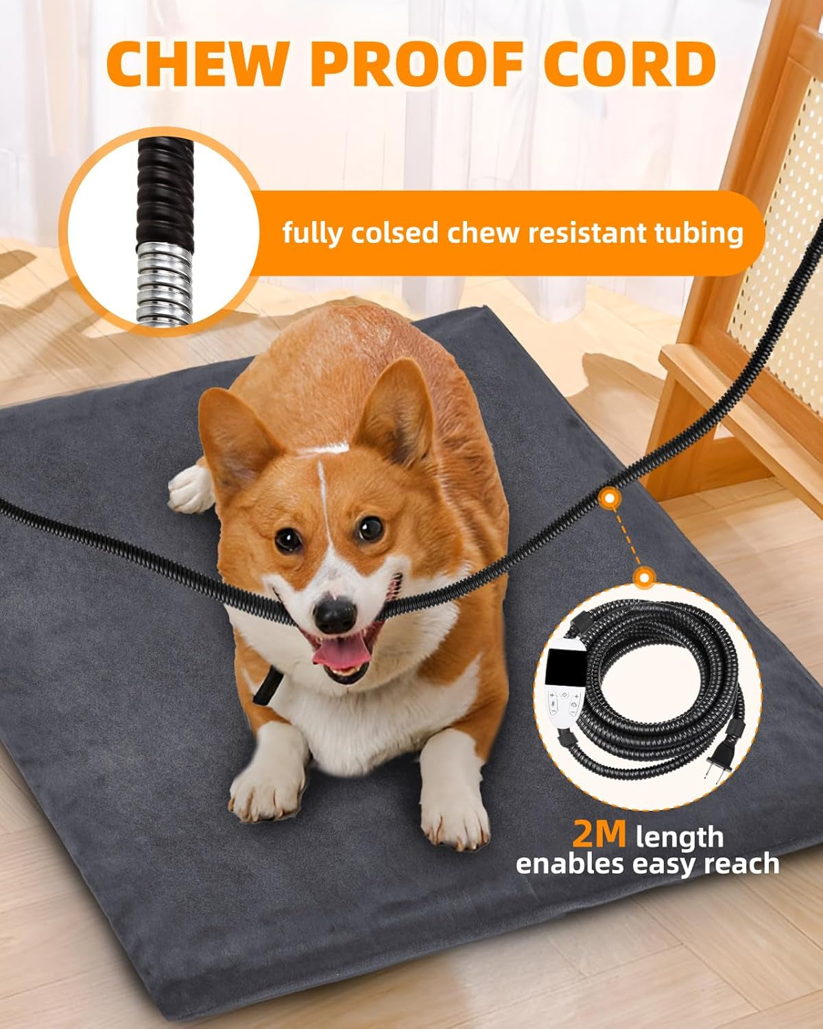 Pet Heating Pad for Dogs and Cats - Adjustable Temperature 30-60°C, 13 Timer Settings, Electric Warming Mat with Chew-Resistant 6Ft Cord, 18”x18” Size
