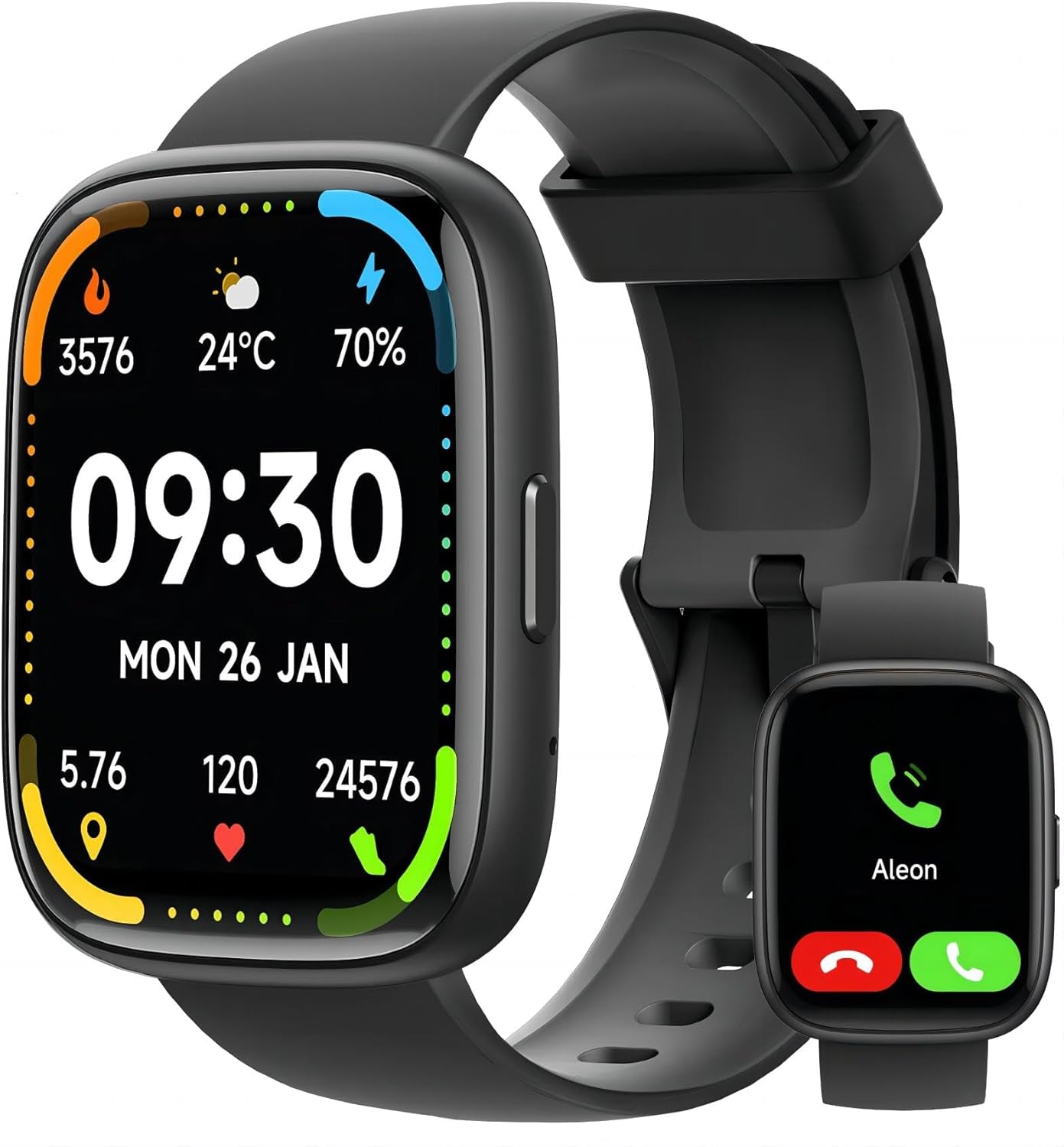 Smartwatch with Call Functionality, Built-in Alexa, 1.83" HD Touchscreen, Fitness Tracking, Heart Rate, SpO2, Sleep Monitoring, IP68 Waterproof, 100 Sports Modes