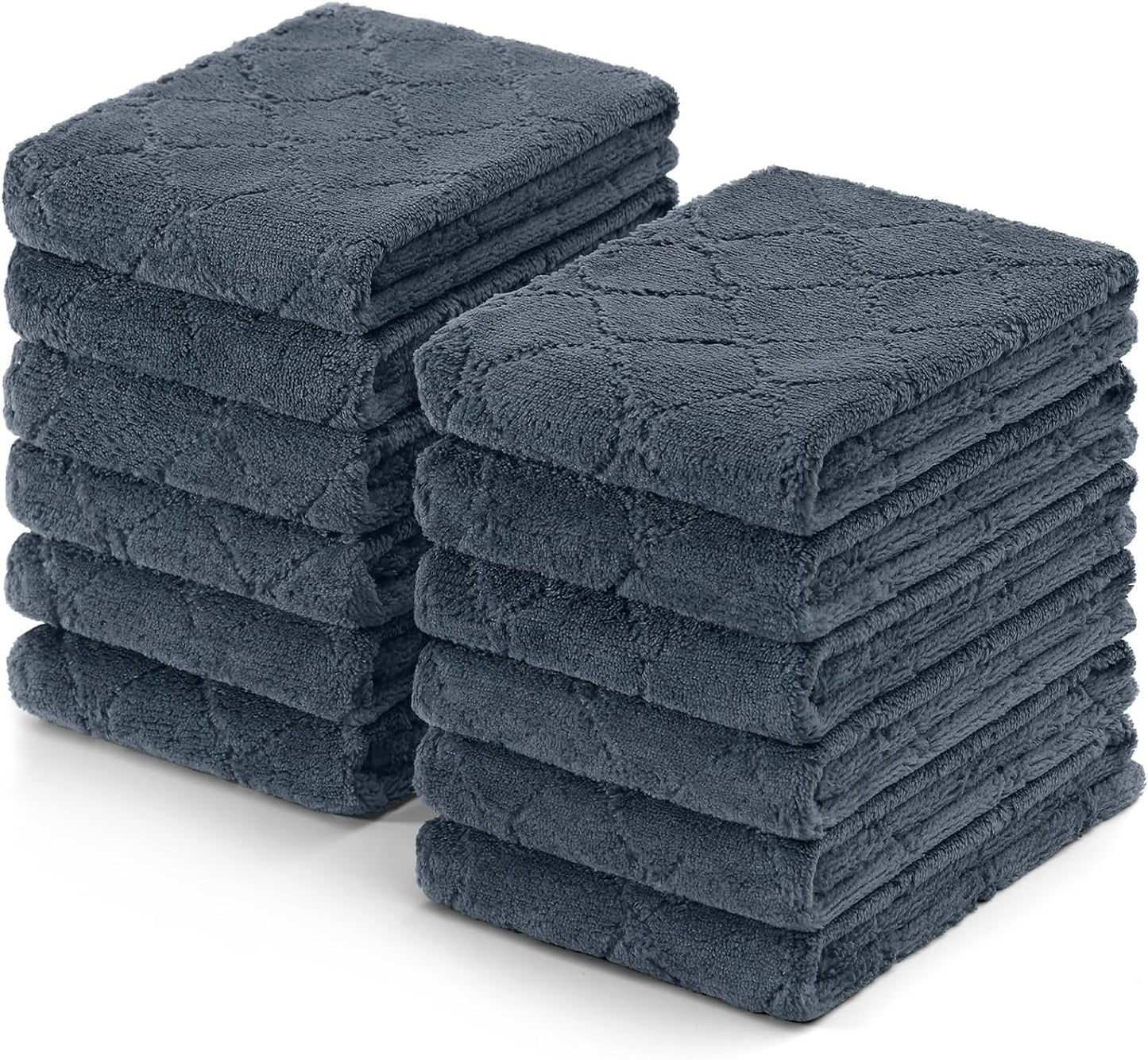 Microfiber Cleaning Cloths - 12 Pack, Ultra Soft & Absorbent Kitchen Towels, 10" x 10", Lint-Free Reusable Cloths