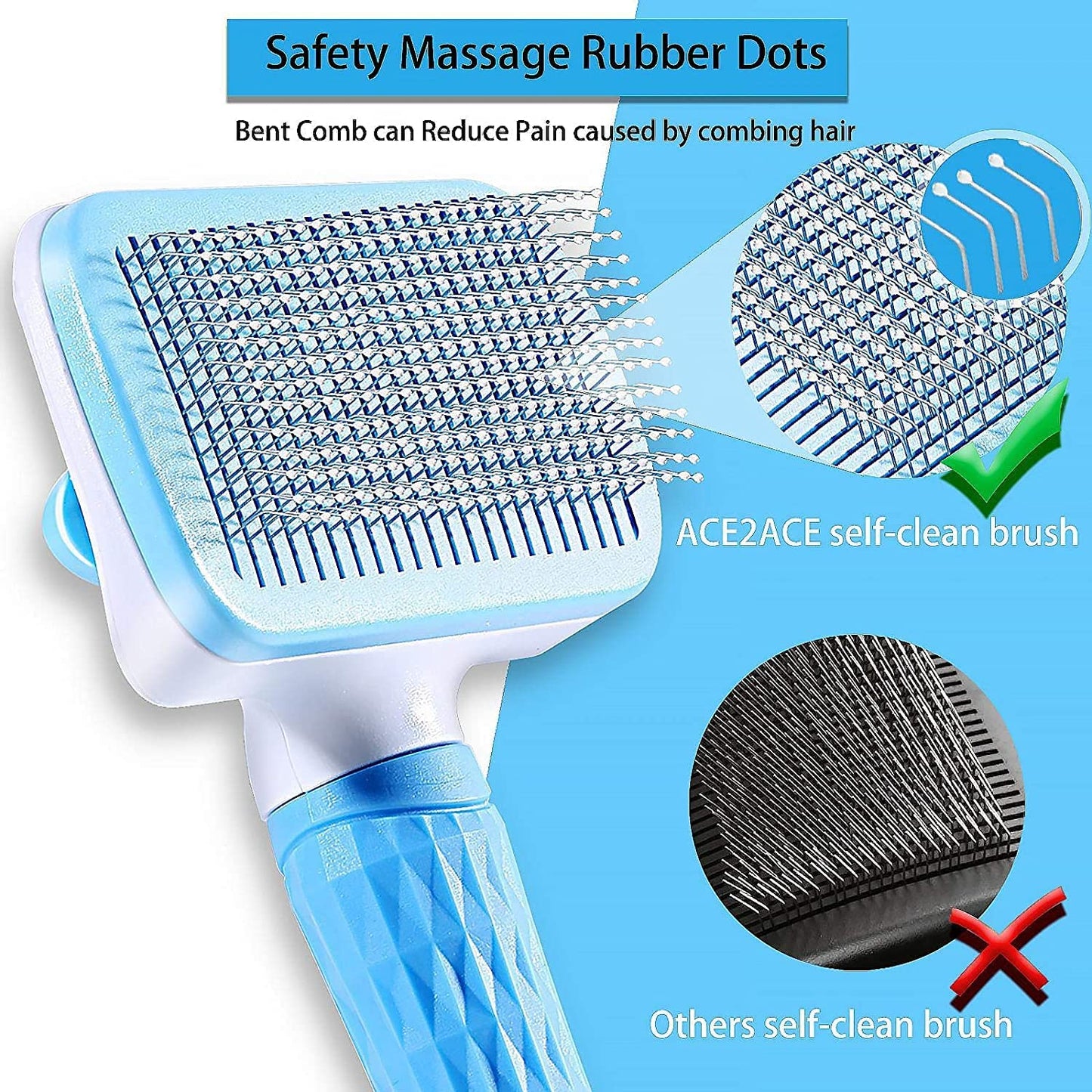 Self-Cleaning Slicker Brush for Dogs and Cats, Suitable for Long and Short Hair, Blue