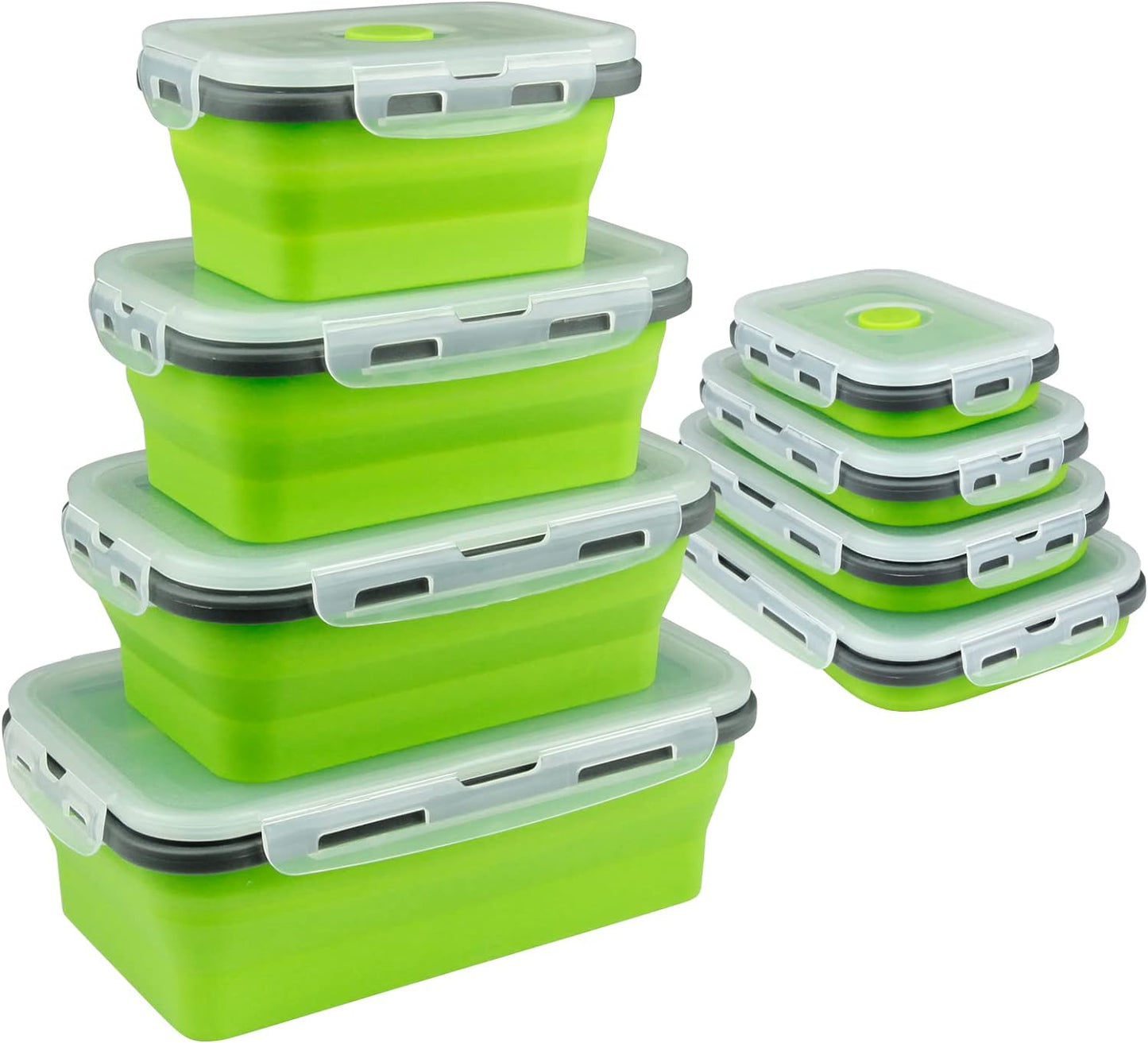 4-Piece Set of Collapsible Leakproof Silicone Food Storage Containers with Lids - Microwave and Dishwasher Safe