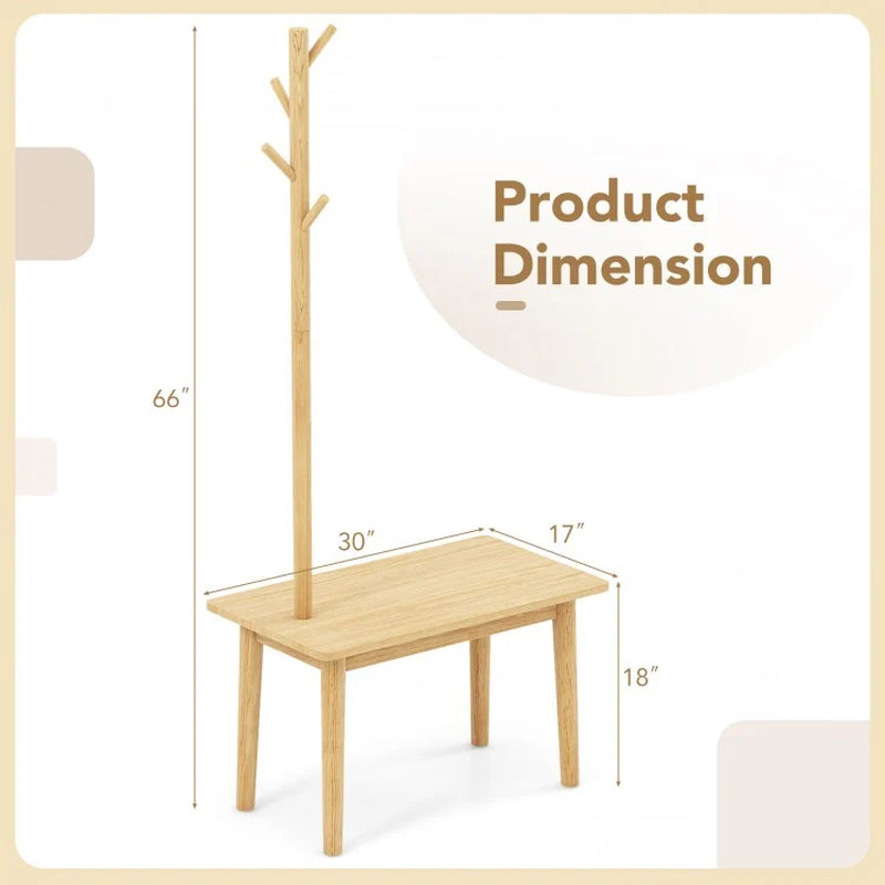 Solid Wood Coat Rack End Table with Integrated Side Table Design