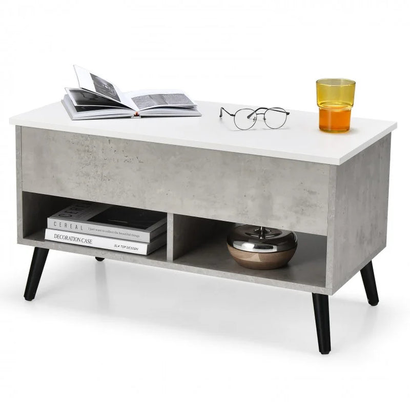 31.5-Inch Lift-Top Coffee Table with Concealed Storage and Dual Open Shelves