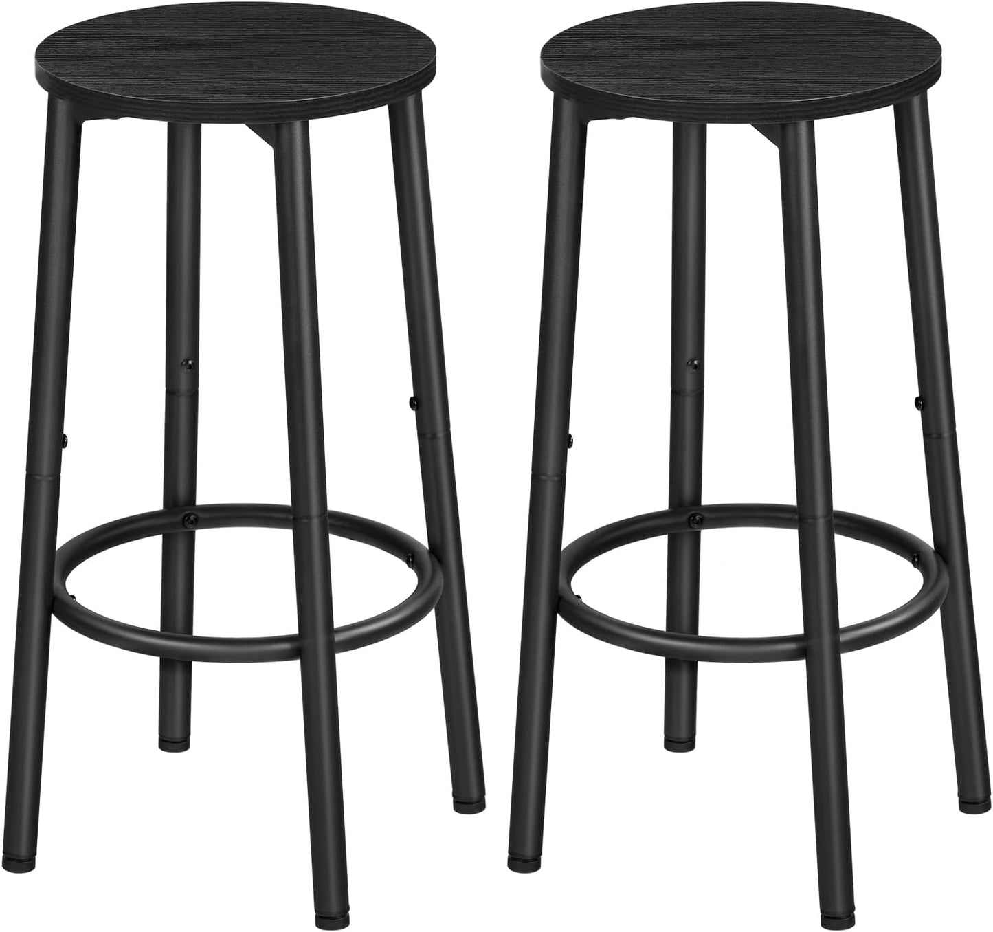 Set of 2 Round Bar Stools with Footrest, Sturdy Steel Frame, Brown Finish