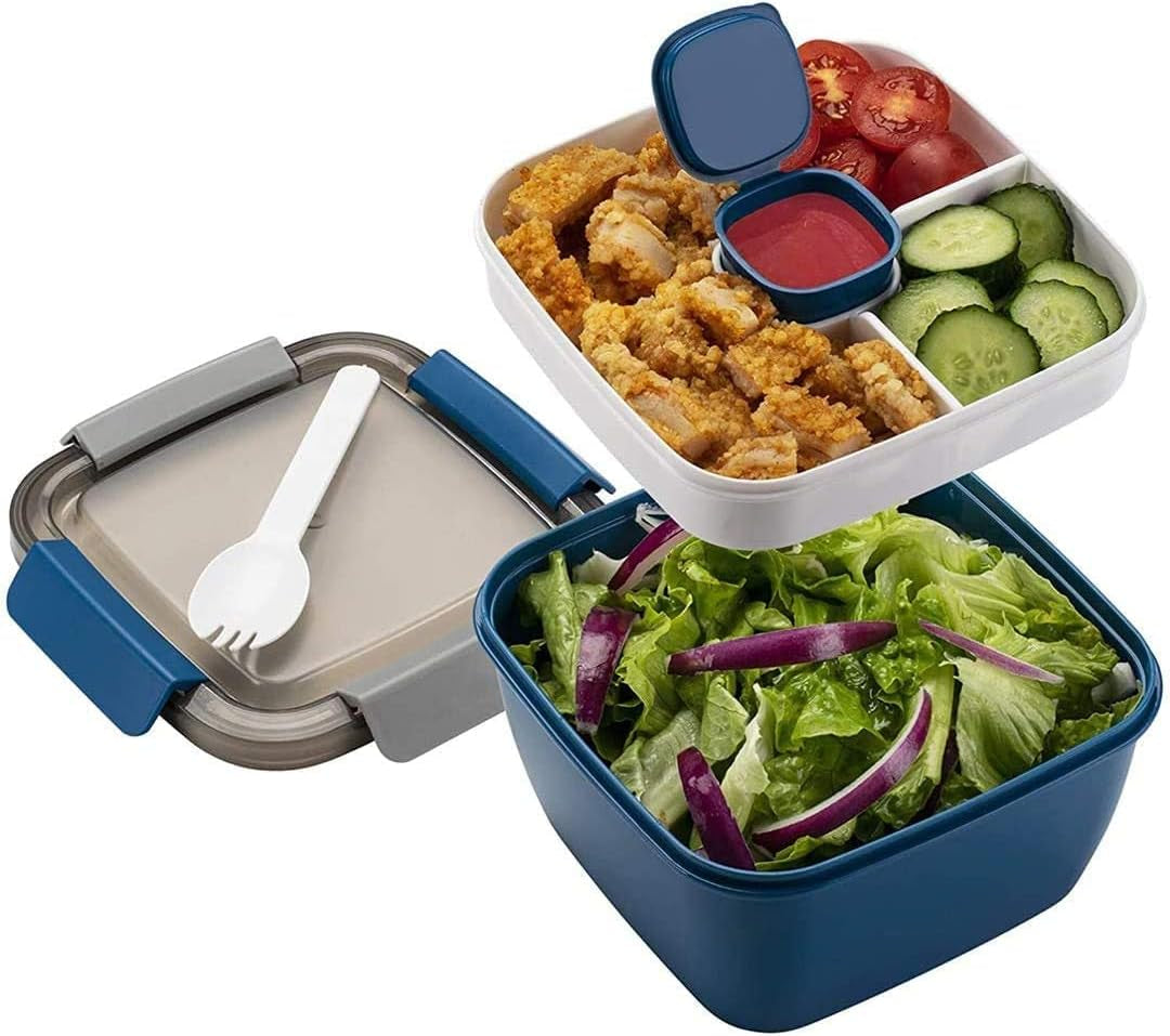 52Oz BPA-Free Salad Lunch Container with Dressing Compartment and 3 Compartments (Pink)