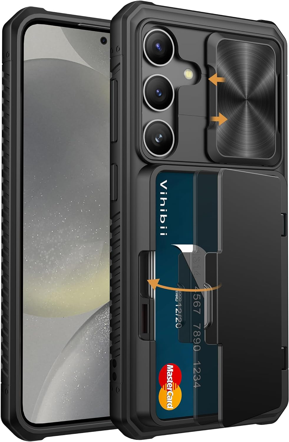 Shockproof Wallet Case for Samsung Galaxy S24 Ultra with Card Holder (4 Cards), Slide Camera Cover, and Kickstand – Black