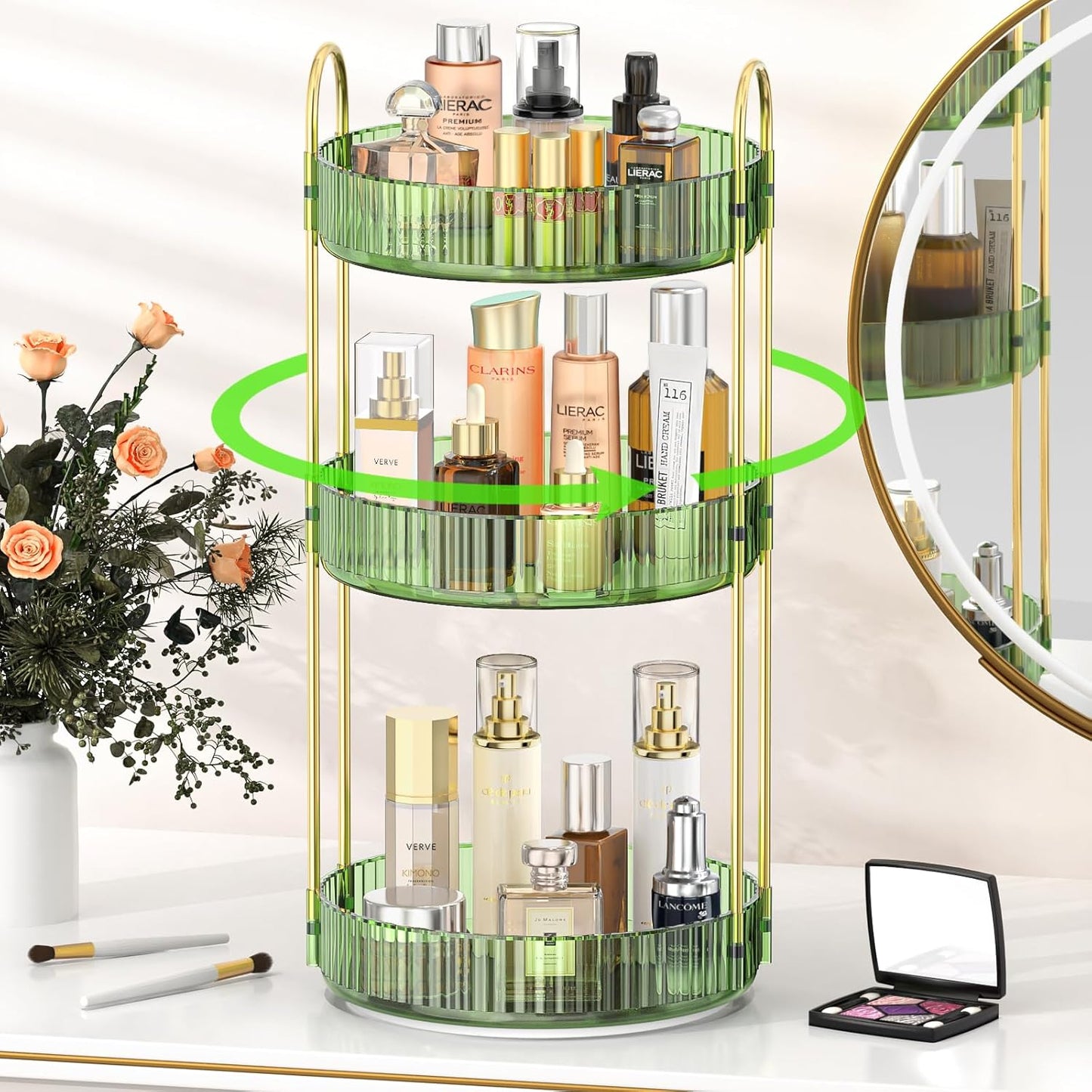 360-Degree Rotating Makeup Organizer with 3 Tiers, Spacious Skincare and Perfume Storage, Versatile Cosmetic Organizer