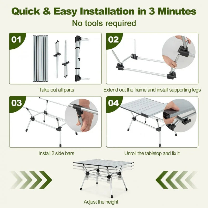 Heavy-Duty Aluminum Camping Table with Carrying Bag, Foldable Design