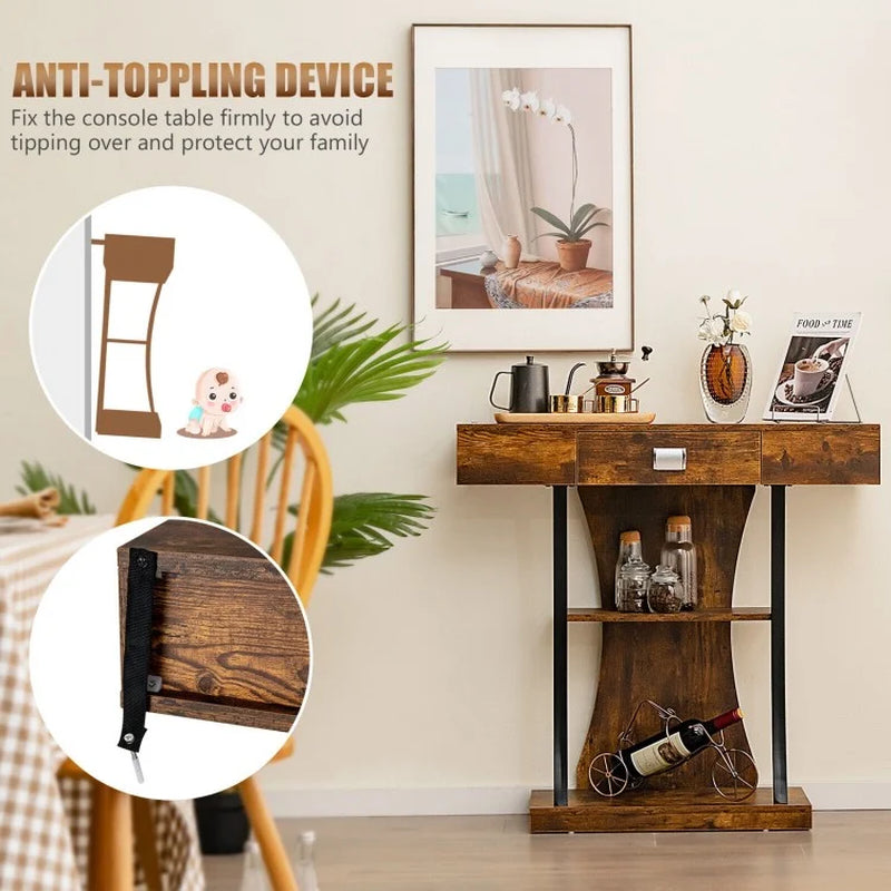 Elegant Console Table with Drawer and Two-Tier Shelving for Entryway and Living Room
